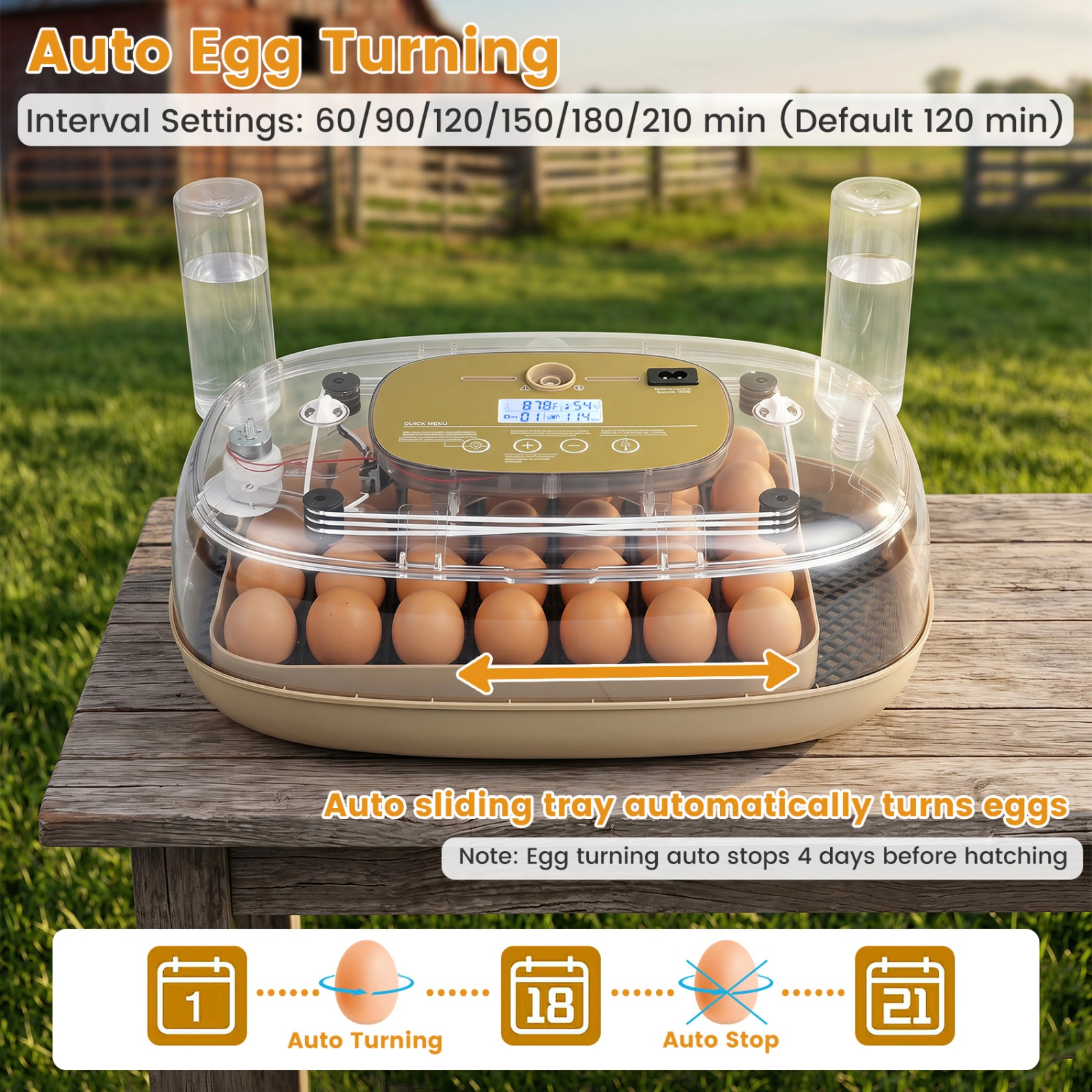 SUGIFT Coffee Egg Incubator for 21 Chicken Eggs with Automatic Turning Humidity Control and Candler