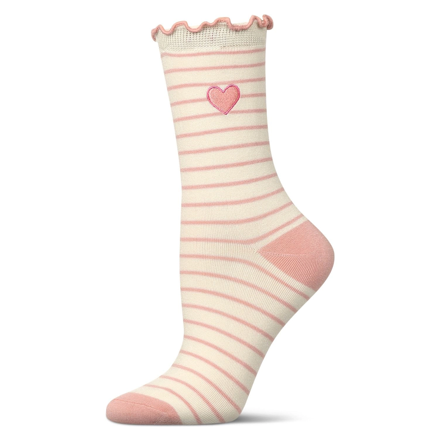 MeMoi Women's Embroidered Heart Striped Crew Socks
