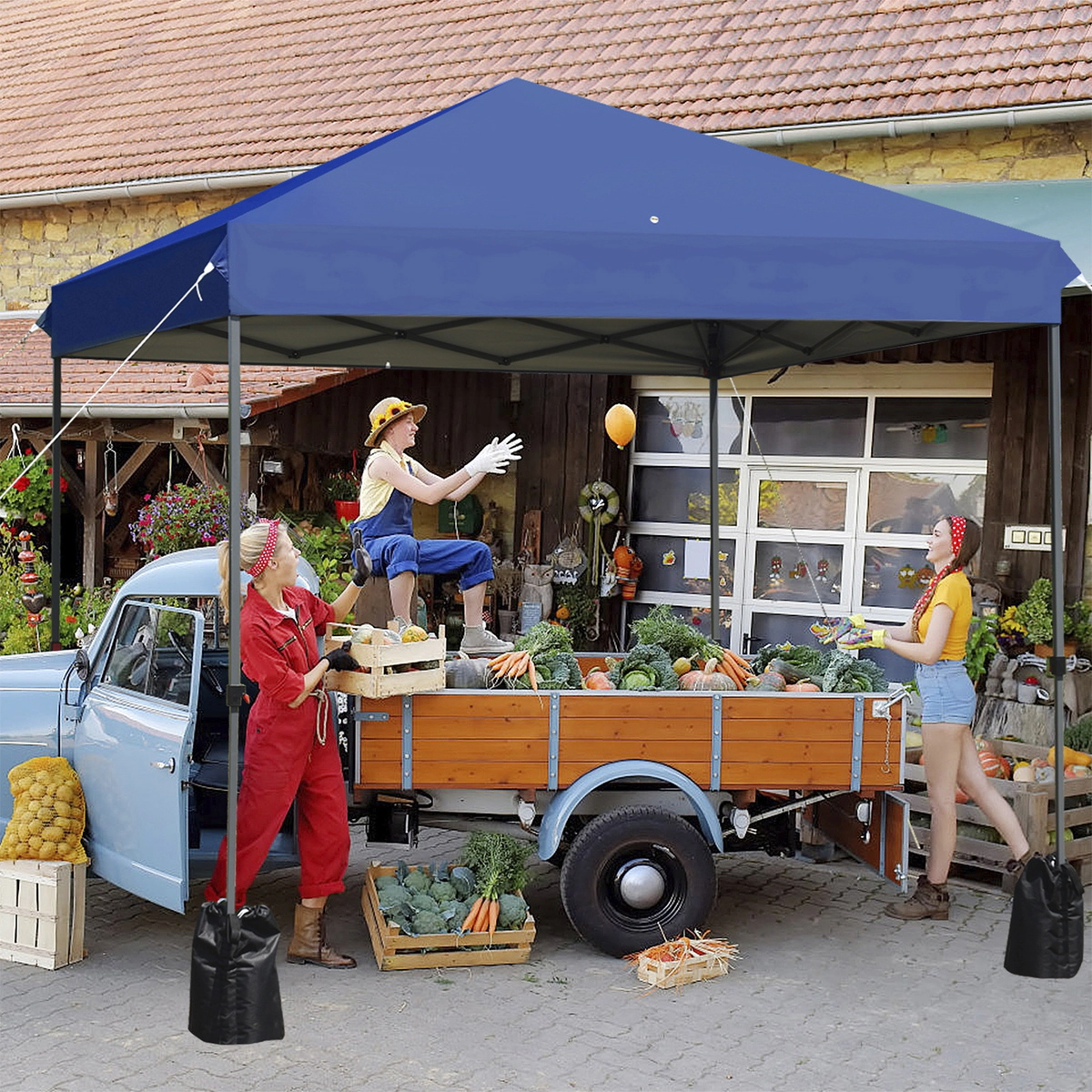 SUGIFT Blue 8-ft by 8-ft 3-Position Steel Frame Pop Up Canopy Tent with Drain Hole and Wheeled Bag