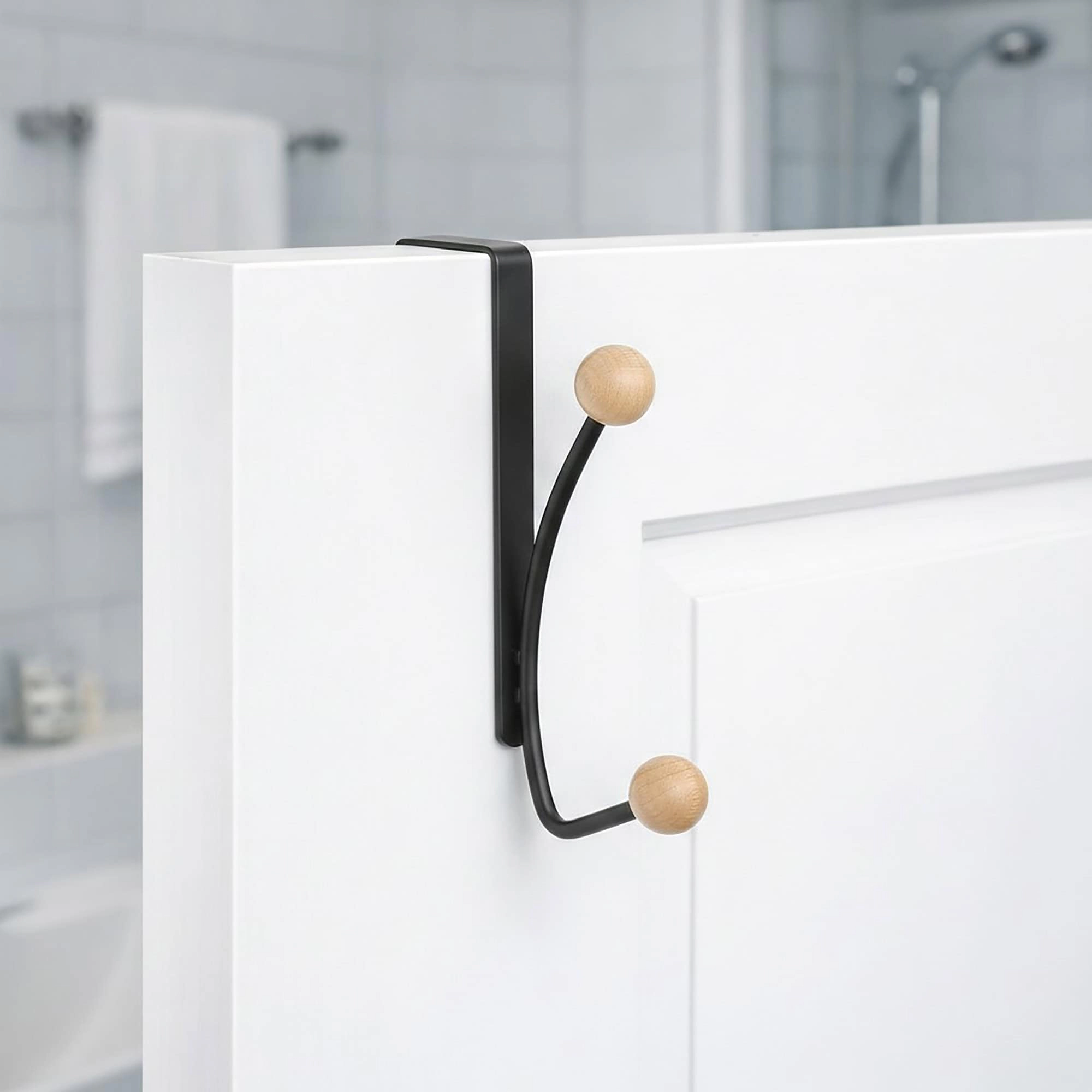 Evideco French Home Goods Over-the-Door Double Hook Rack, Metal with Ball Tips