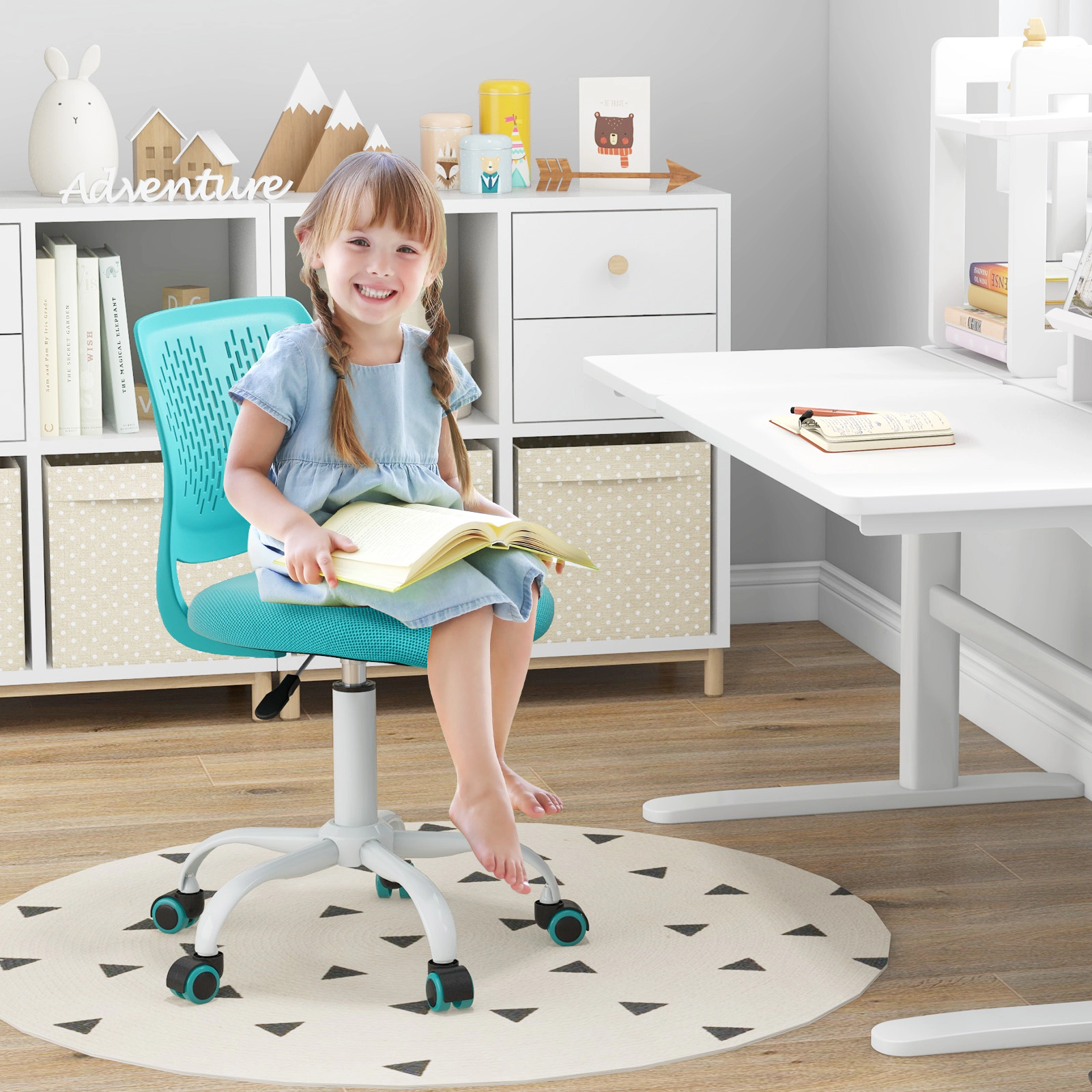 SUGIFT Kids Desk Chair, Height Adjustable 16.5-21 in, Turquoise Mesh Study Chair