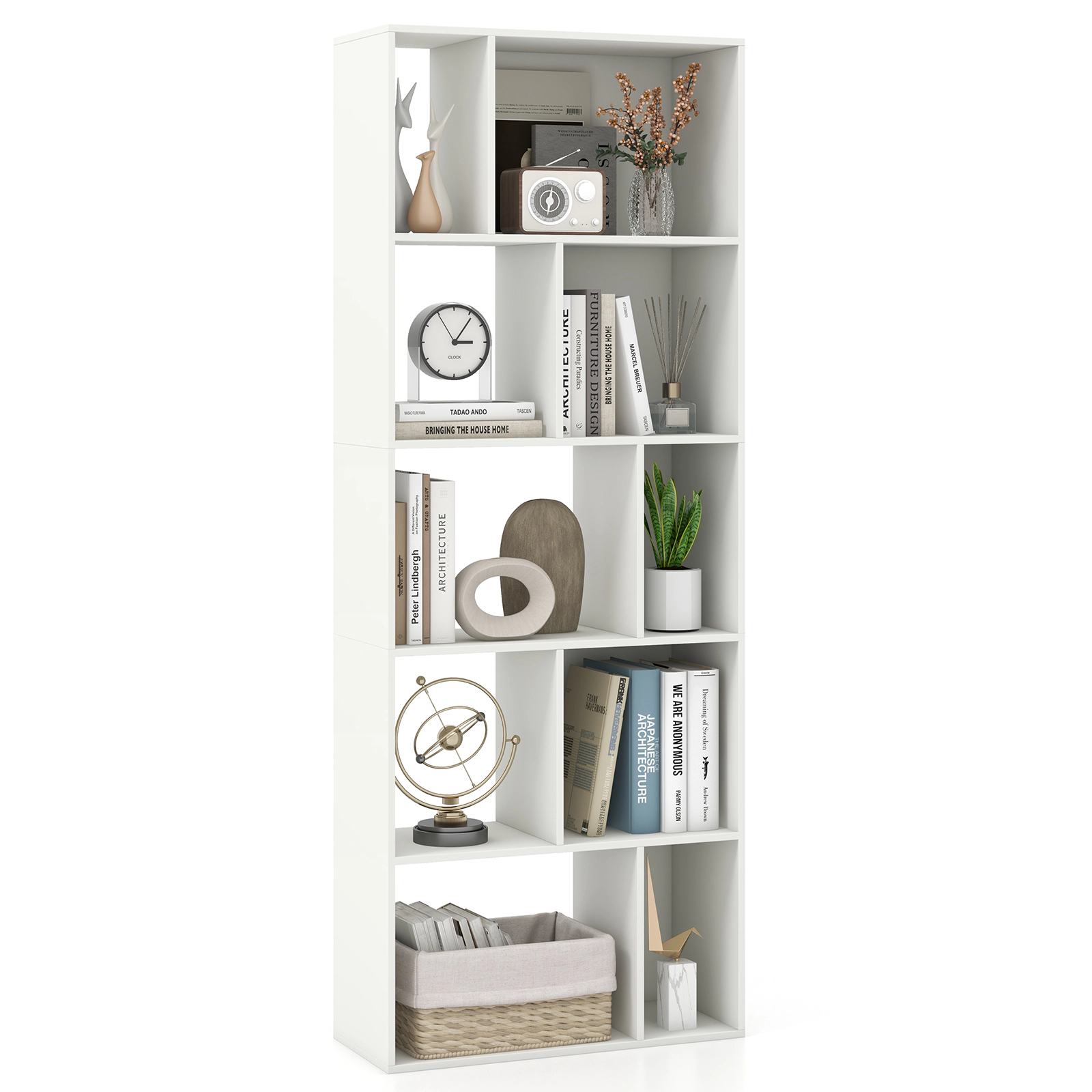 LJG 63 Inch 5-Tier Geometric 10-Cube Bookshelf Tall Bookcase
