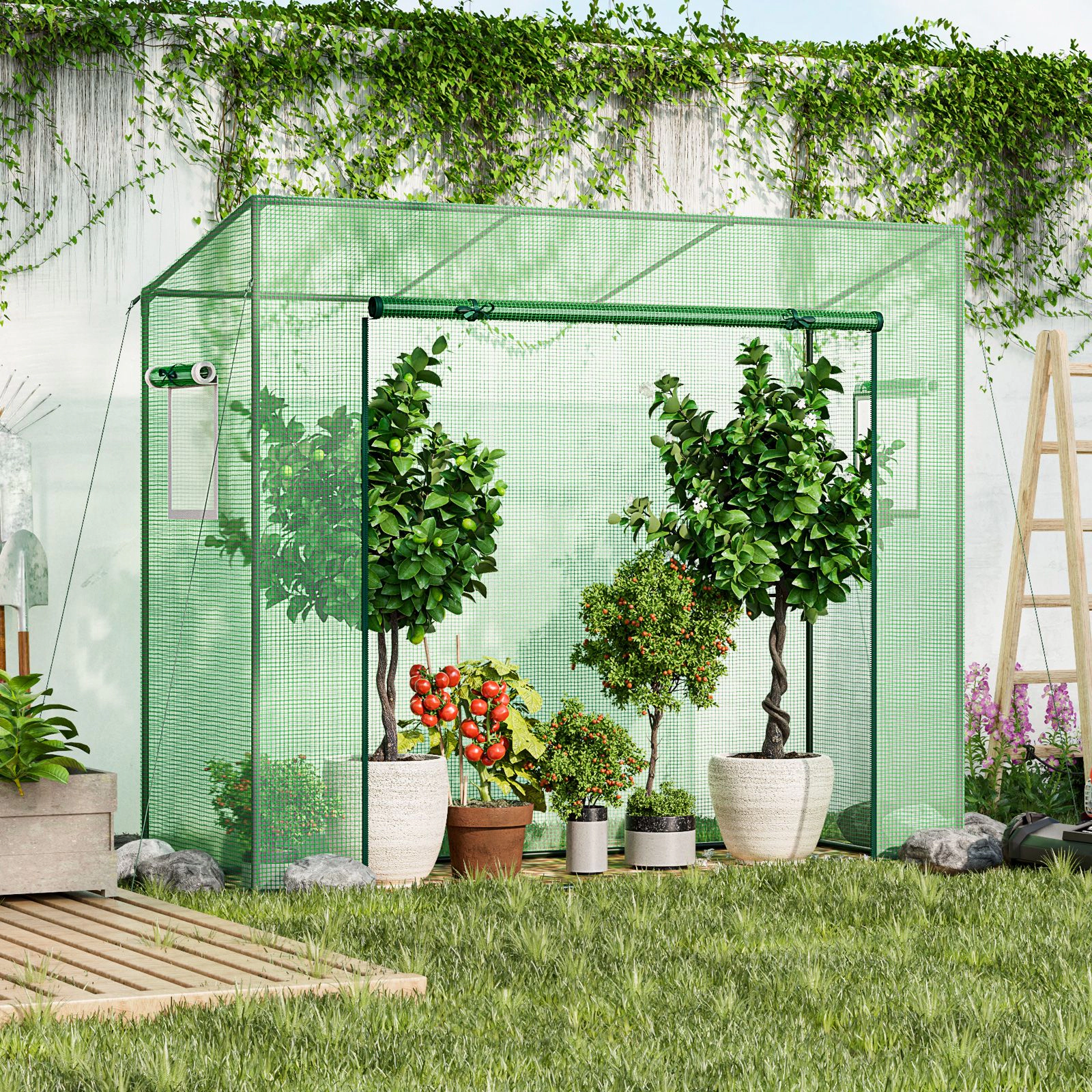 SlickBlue Green Mini Walk-In Greenhouse with PE Cover and Zippered Door