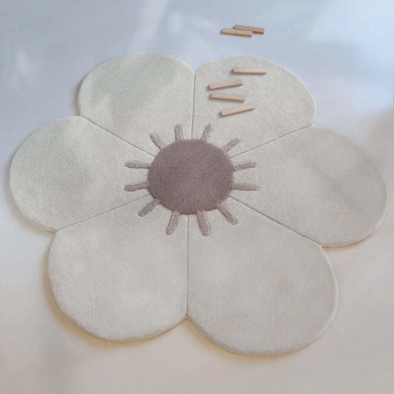 Nattiot Wool Kid'S Rug With Flower Shape Daisy