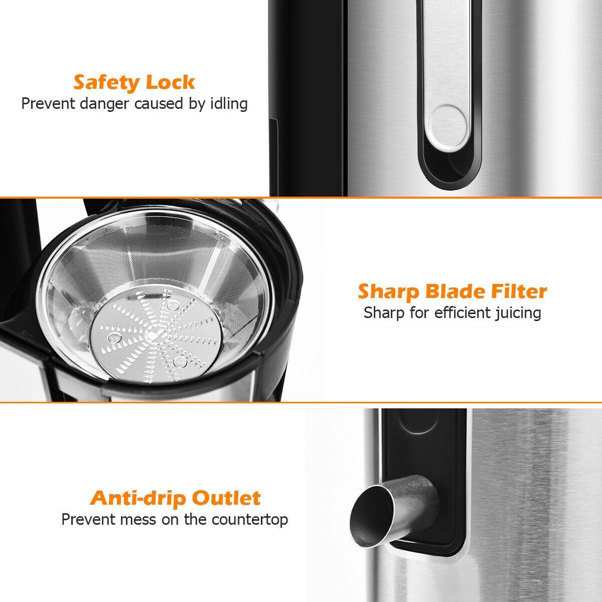SlickBlue Silver Black Centrifugal Juicer Machine, 400W, 2-Speed, Safety Lock, Anti-Drip