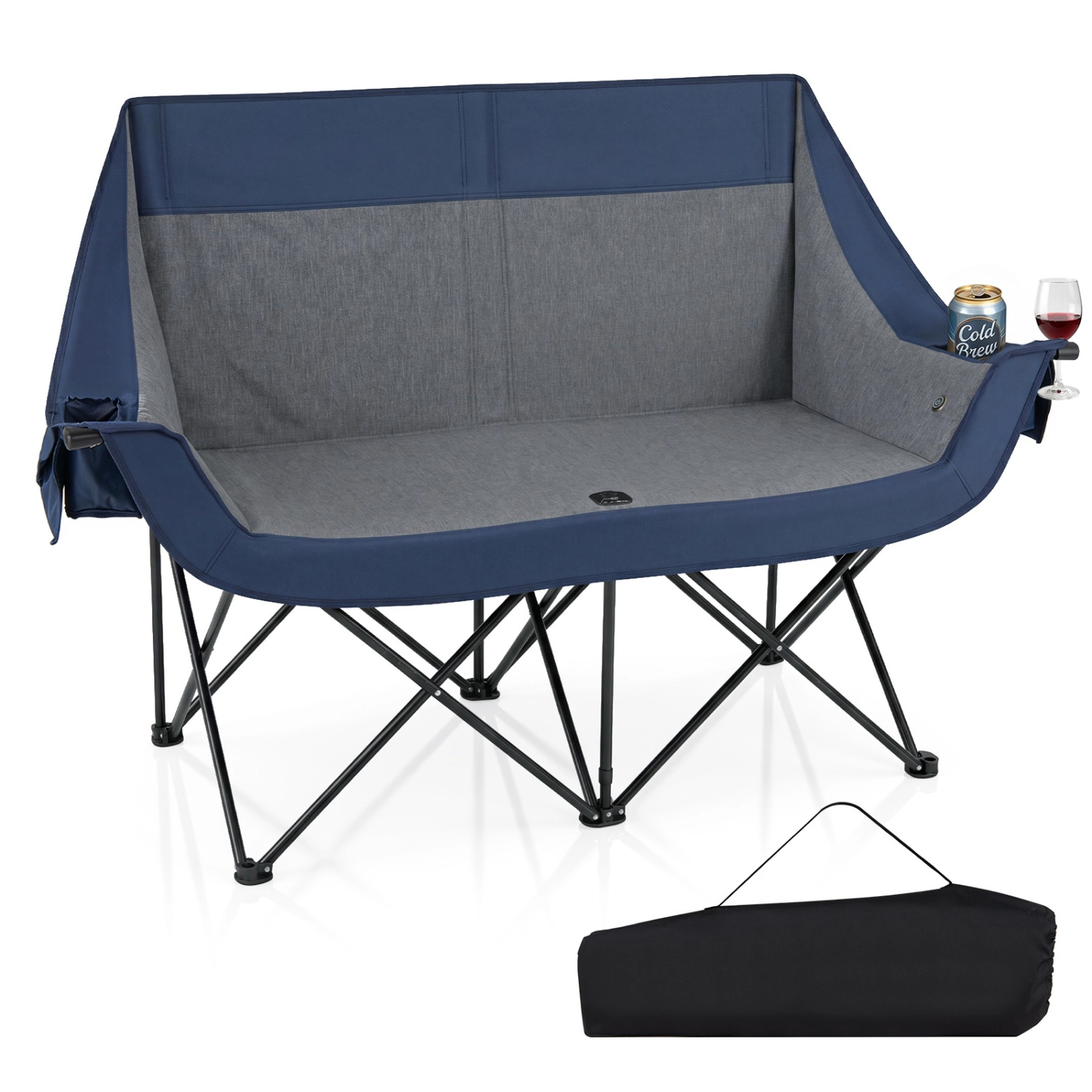 SUGIFT 660-lb Capacity Heated Double Camping Chair Loveseat with 4 Heating Zones 3 Heat Levels and Wine Holders