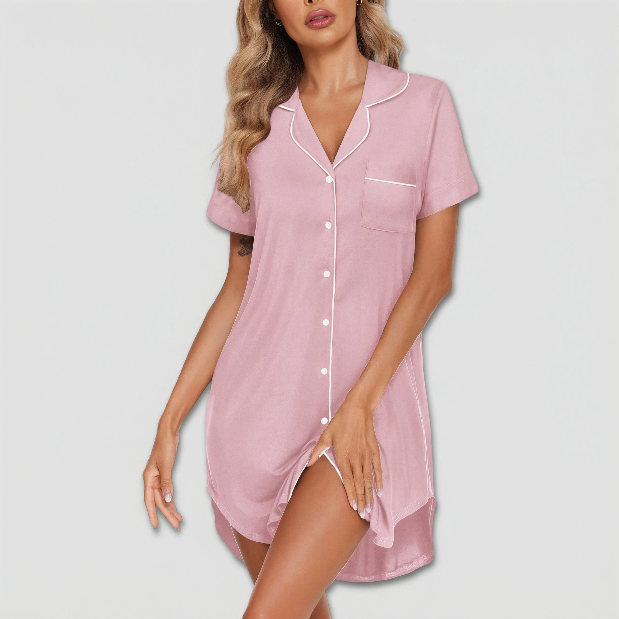 Ekouaer Women's Soft Cotton Button-Down Nightgown with Pockets