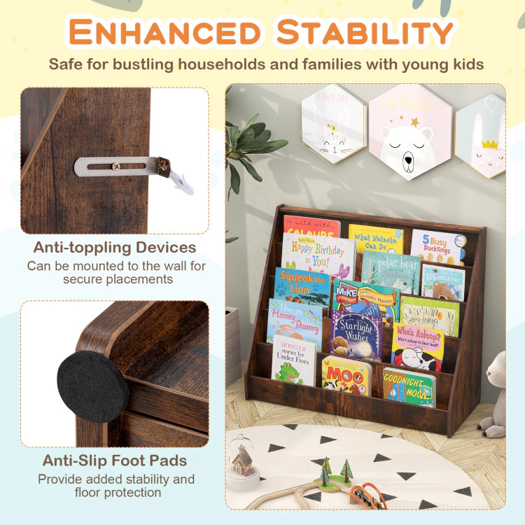 Hivvago 5-Tier Kids Bookshelf with Deep Compartments and Stable Baby Book Case