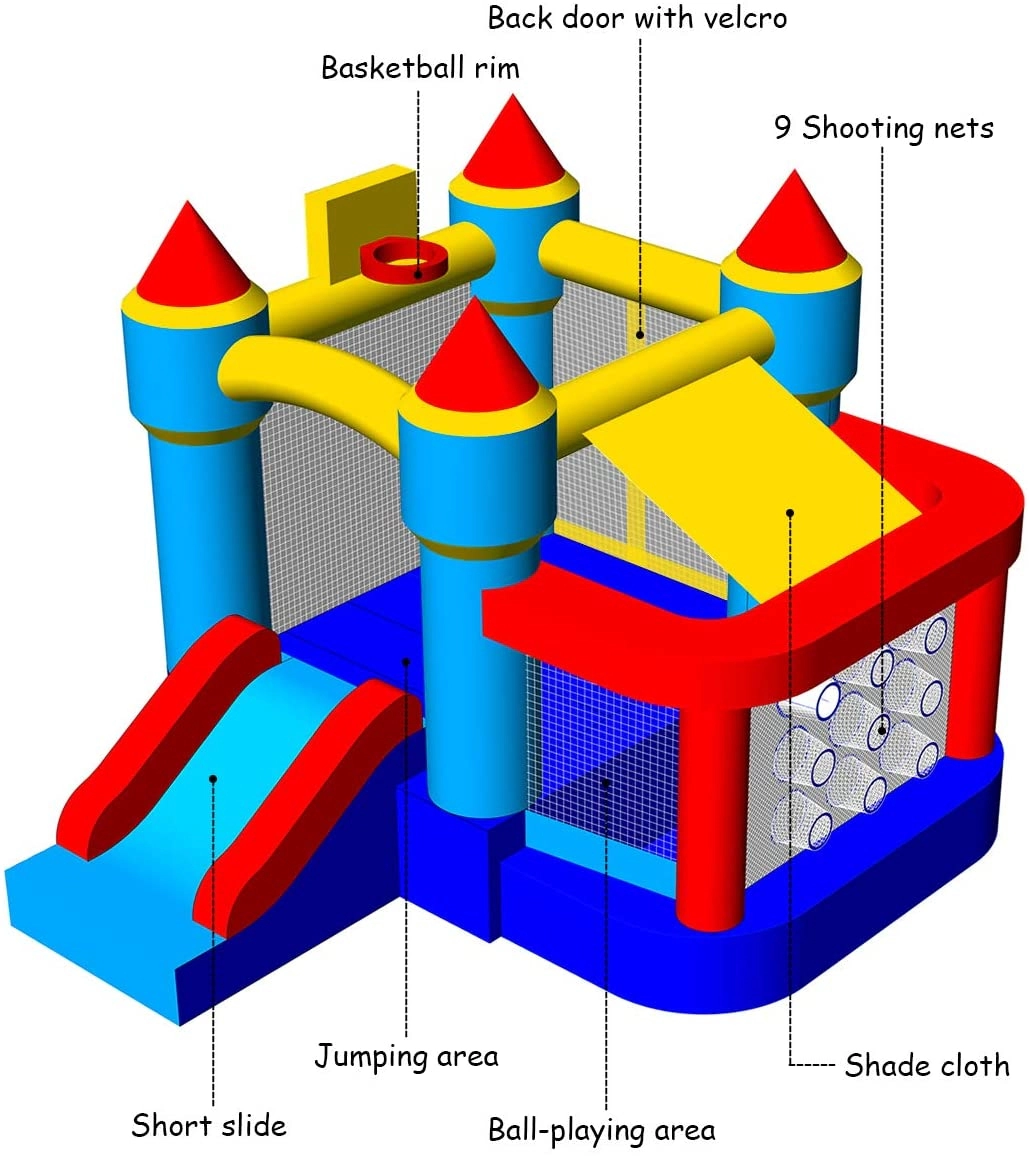 SUGIFT Inflatable Bounce House with Slide Ball Pit & Pitching Game 200-lb Capacity Ages 3-12 Multi-Color