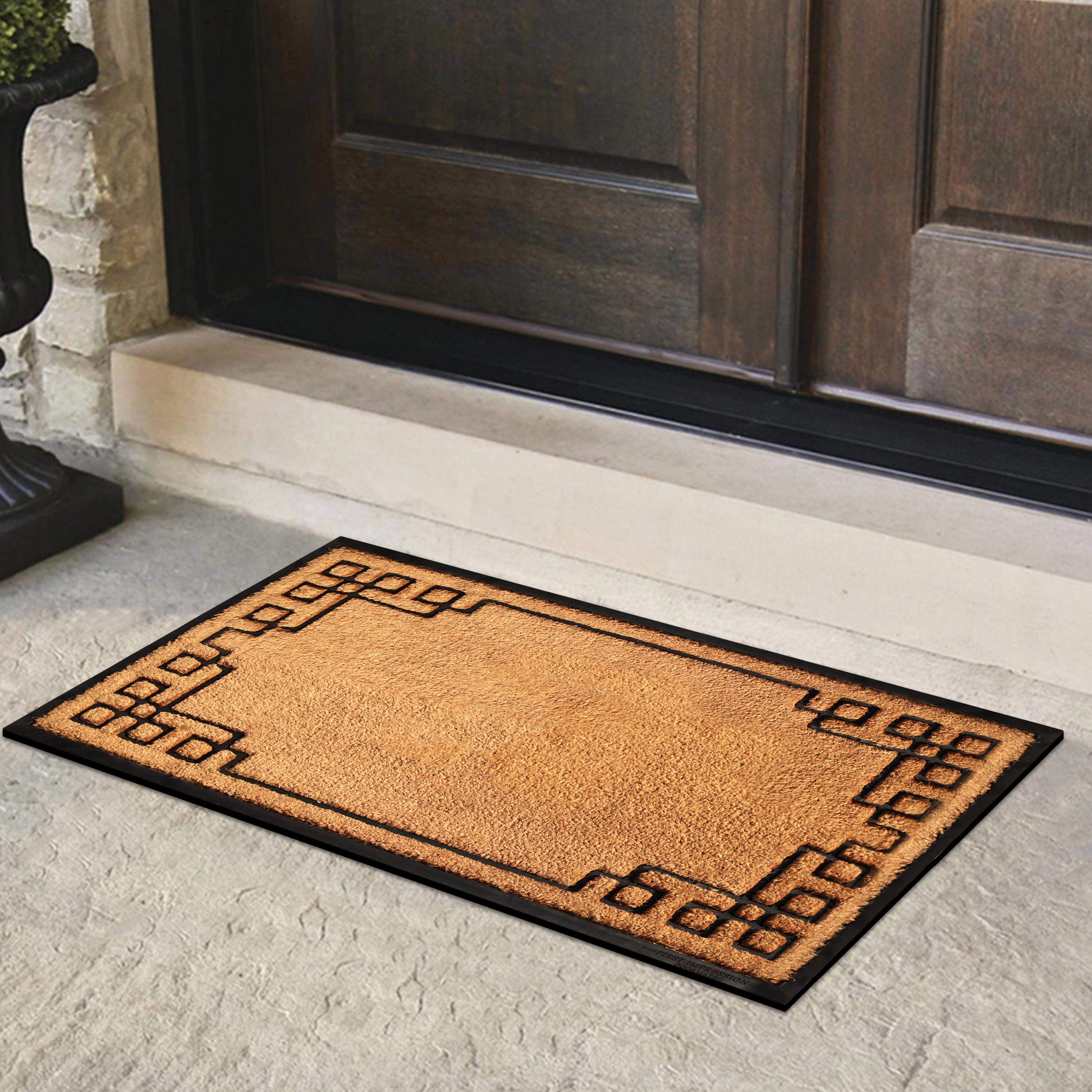 A1HC Coir and Rubber Door Mat 24x39 Inches Heavy Duty Non-Slip Dirt-Trapping Plain Key Greek