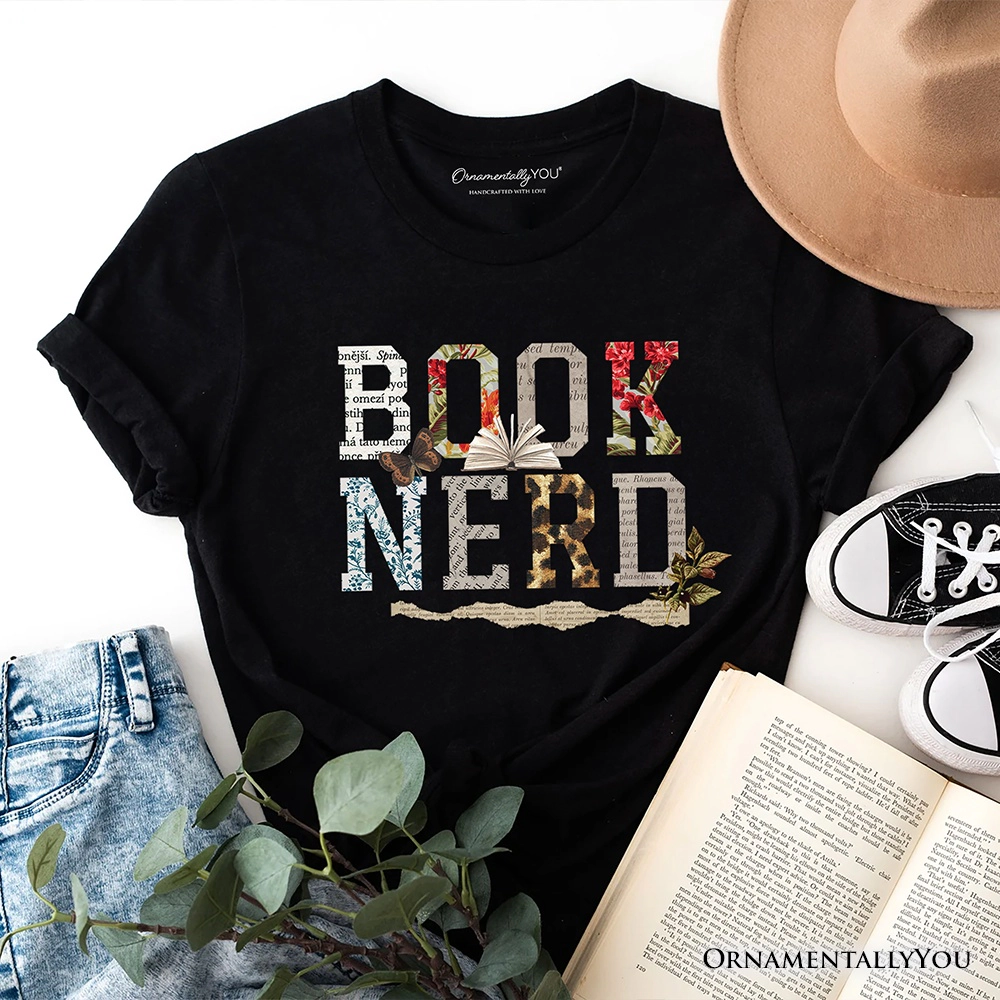 OrnamentallyYou Womens Book Nerd Collage T-Shirt