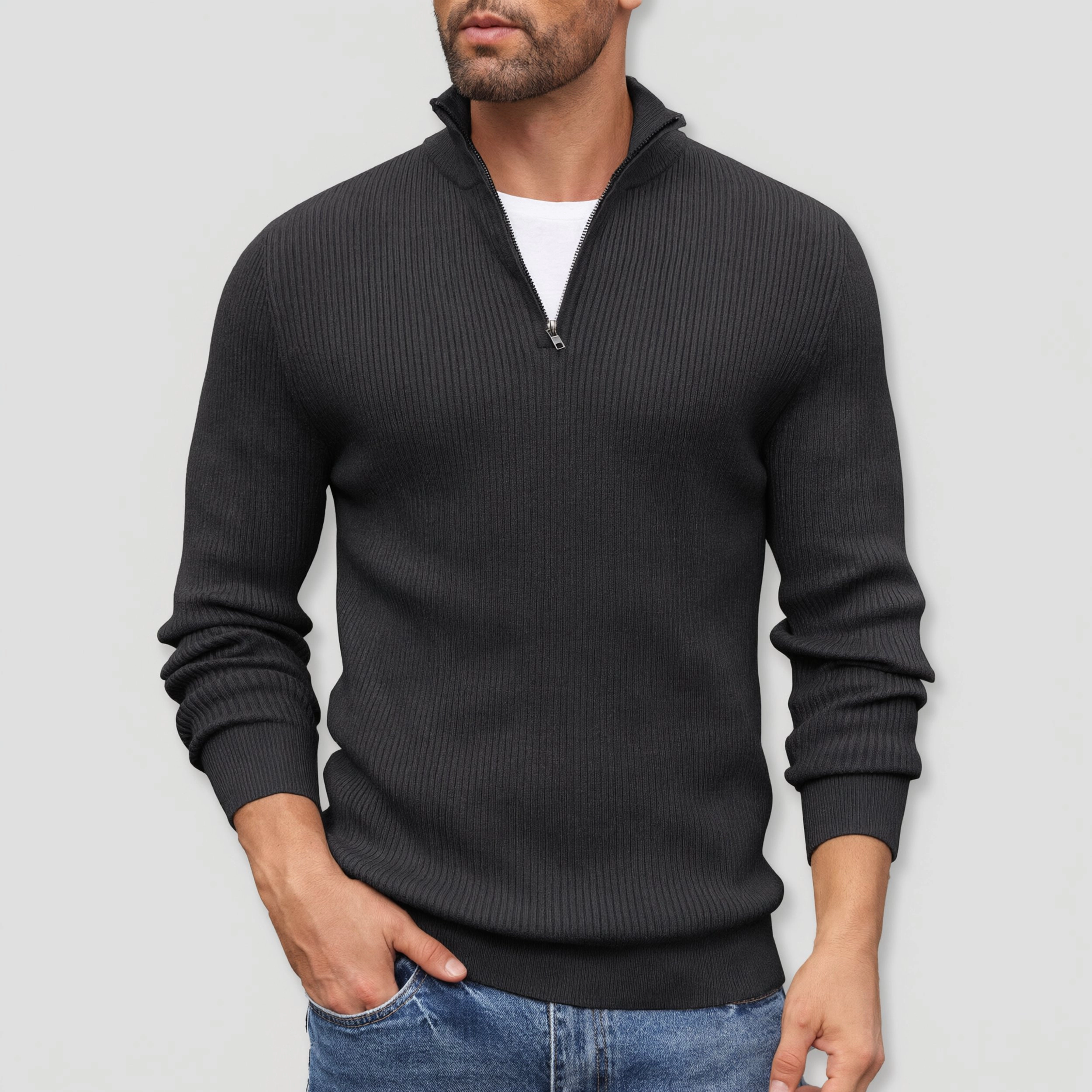 COOFANDY Men's Regular Fit Mock Neck Quarter Zip Pullover Sweater