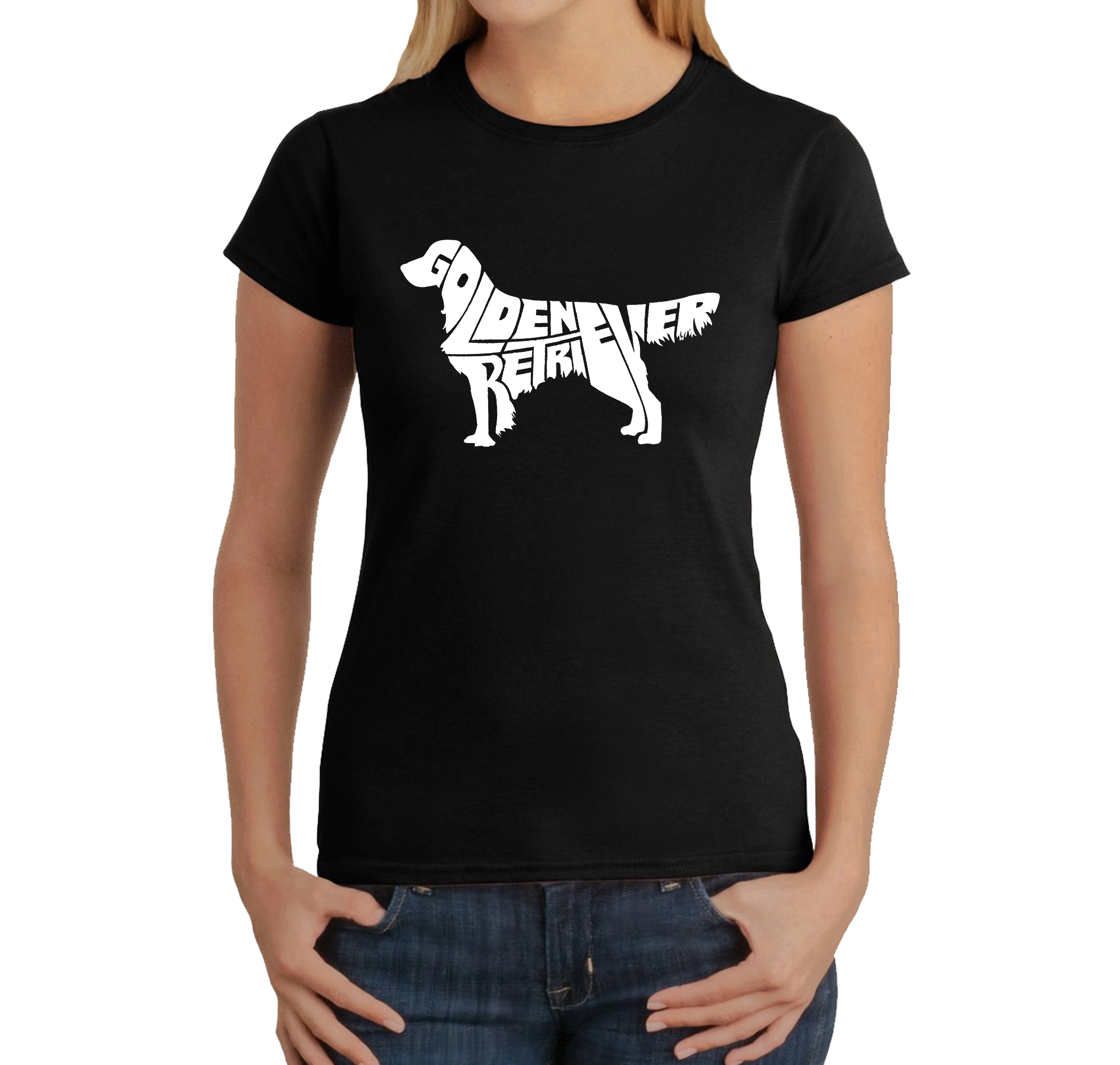 LA Pop Art Women's Word T-Shirt  Golden Retreiver