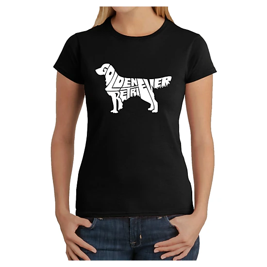 LA Pop Art Women's Word Art T-Shirt  Golden Retreiver -