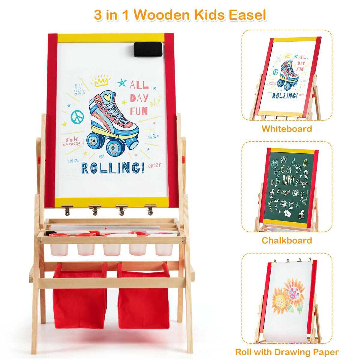 SUGIFT Flip-Over Double-Sided Kids Art Easel with Magnetic Blackboard and Whiteboard 20.5-in Frame Ages 3+ Multicolor