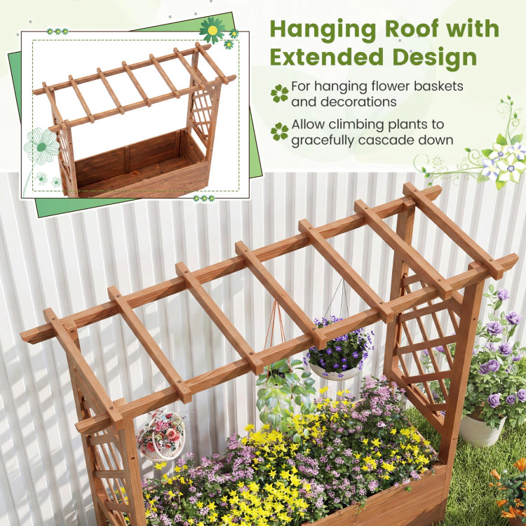 Hivvago Wooden Elevated Planter Raised Garden Bed with Hanging Roof
