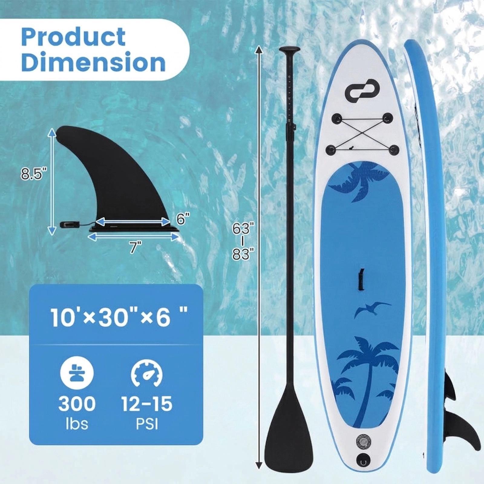 SUGIFT 10-ft Inflatable SUP Board, 310-lb Capacity, 3-Piece Paddle, Hand Pump