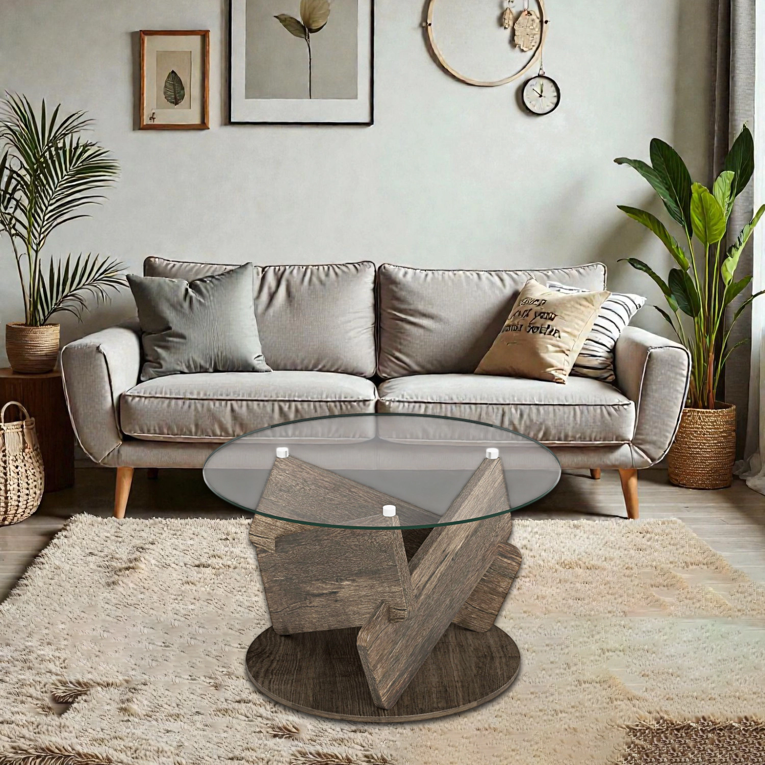 Hivvago Modern Round 32" Coffee Table Featuring a Smooth Glass Top