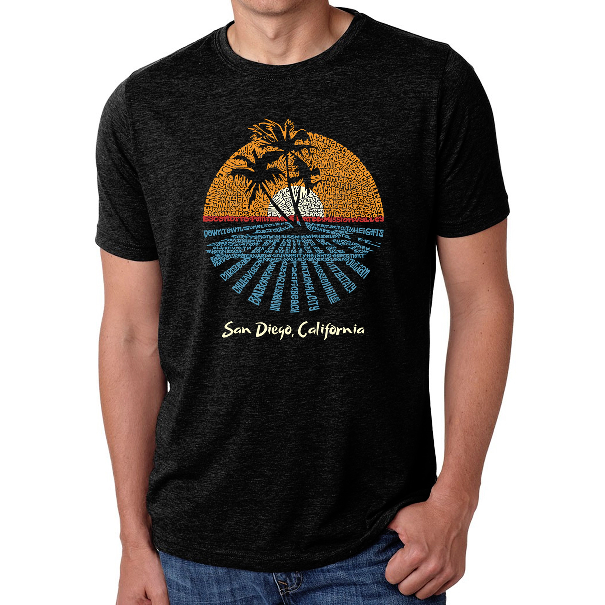 LA Pop Art Men's Cotton/Poly Blend Word T-Shirt - Cities San Diego