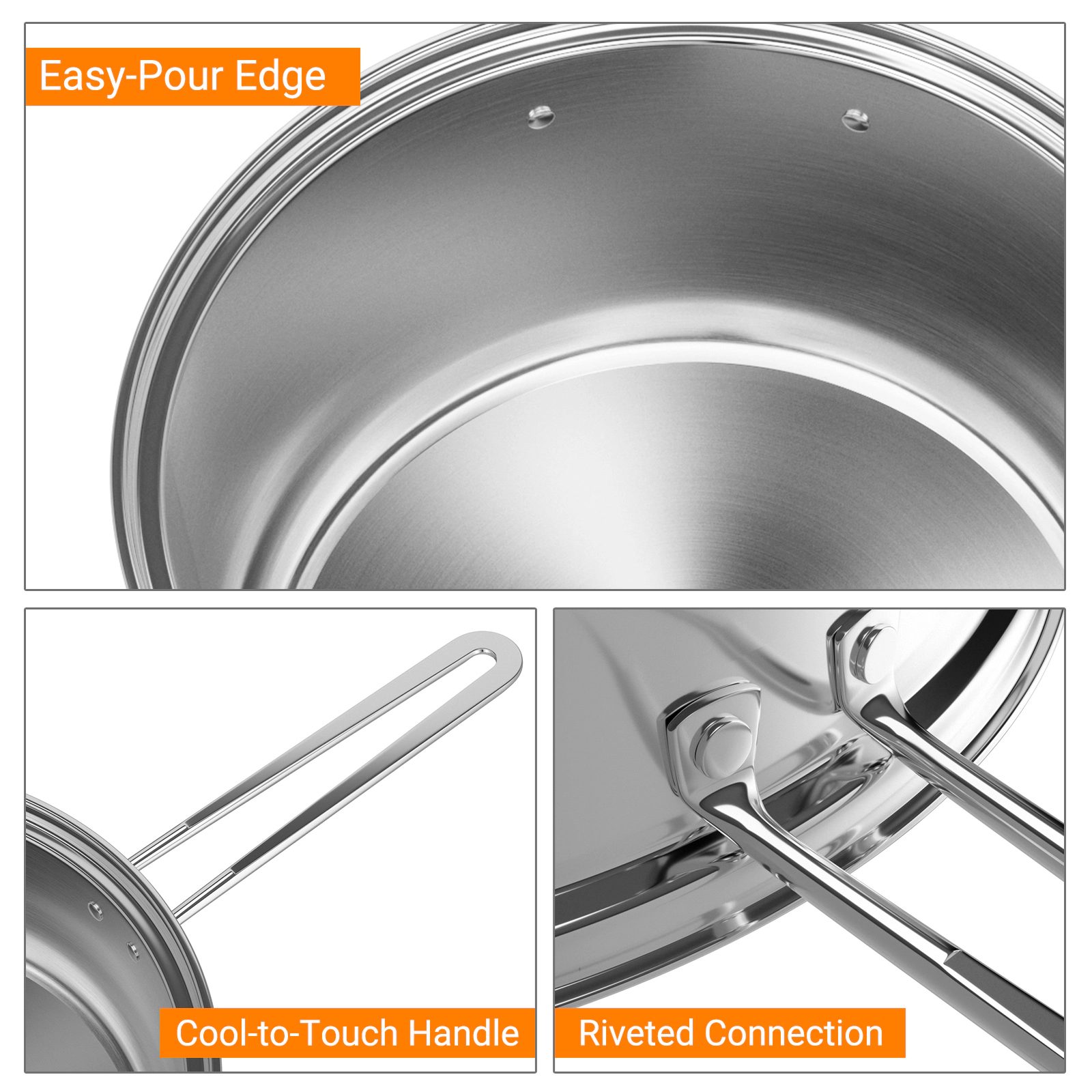 SUGIFT 12 Piece Stainless Steel Pots and Pans Set with Tempered Glass Lids