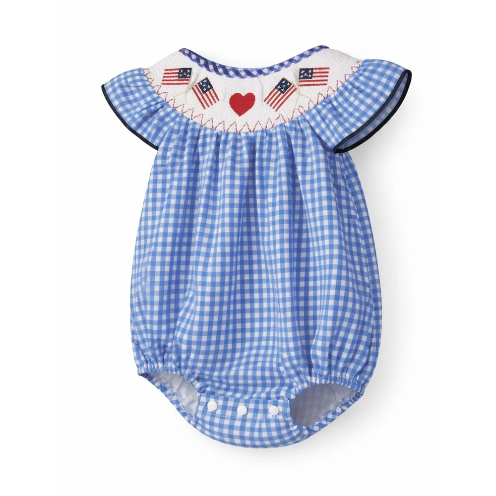 Laurenza's Baby Girls Patriotic Fourth of July Gingham Smocked Romper