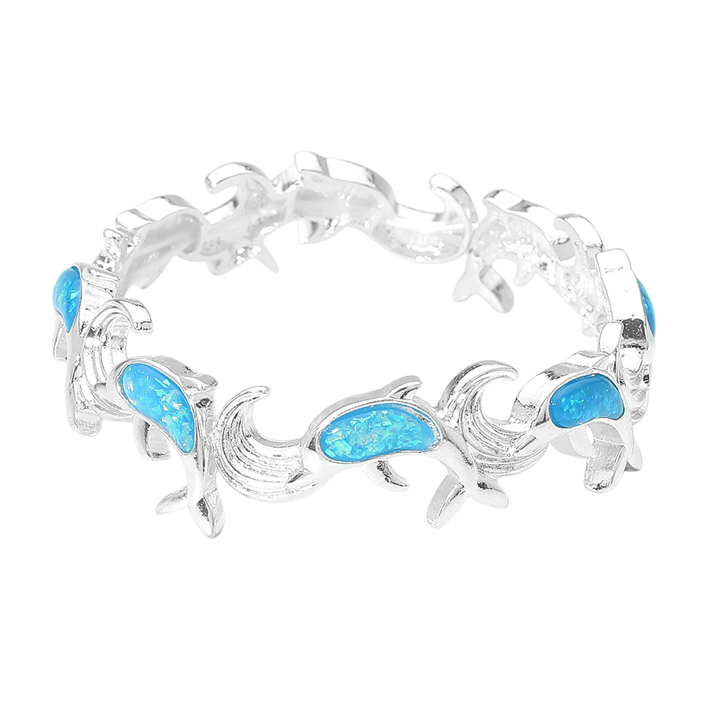 FASHNZFAB Ocean Dolphin Charm Beaded Stretch Bracelet