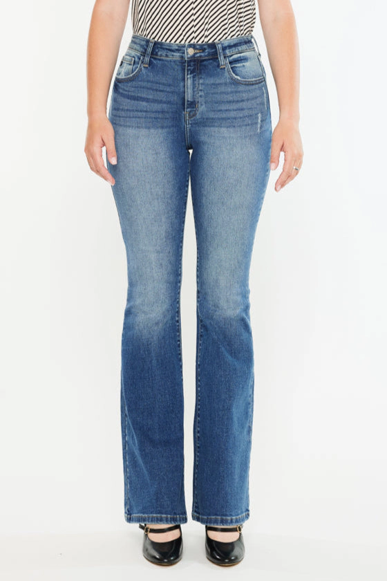 KanCan Women's Curvy Essentials High Rise Wide Flare Jeans Tana