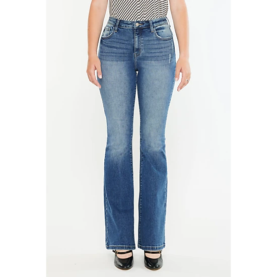 KanCan Women's Curvy Essentials High Rise Wide Flare Jeans Tana