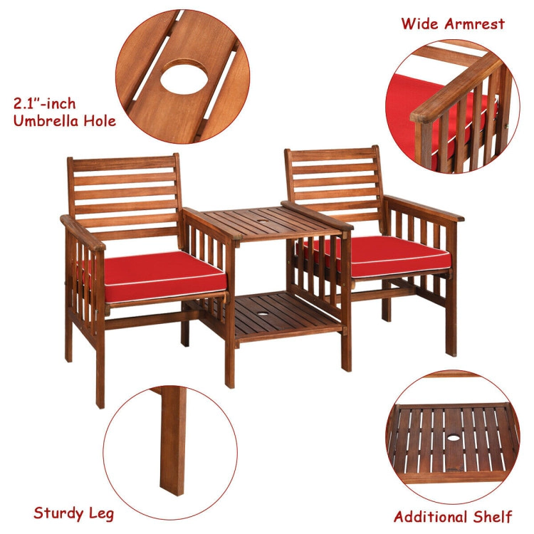 Hivvago 3 Pcs Outdoor Patio Table Chairs Set Acacia Wood Loveseat