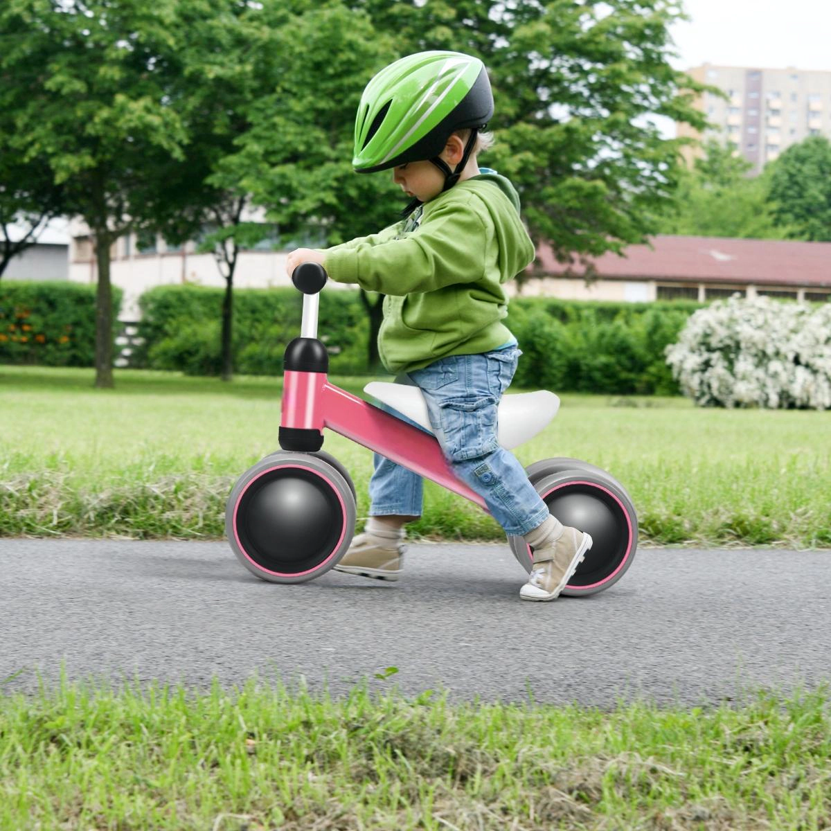 SUGIFT No-Pedal 4-Wheel Baby Balance Bike 44-lb Capacity Ages 2+ Pink