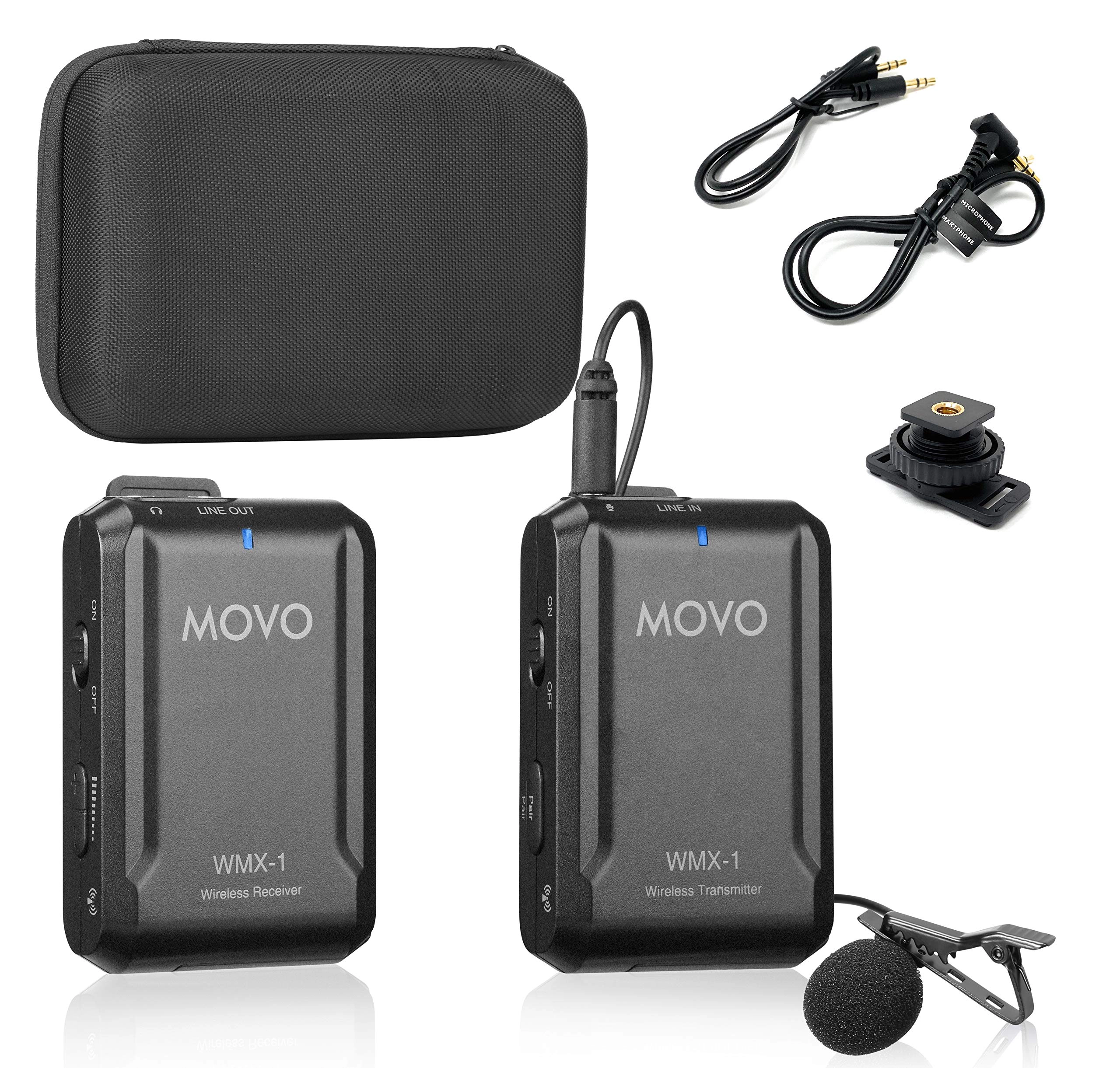 Movo WMX-1 2.4GHz Wireless Lavalier Microphone System Compatible with DSLR Cameras, Camcorders, iPhone, Android