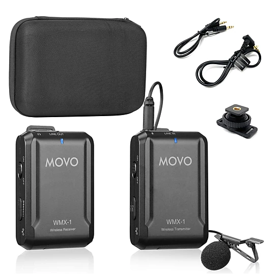 Movo WMX-1 2.4GHz Wireless Lavalier Microphone System Compatible with DSLR Cameras, Camcorders, iPhone, Android