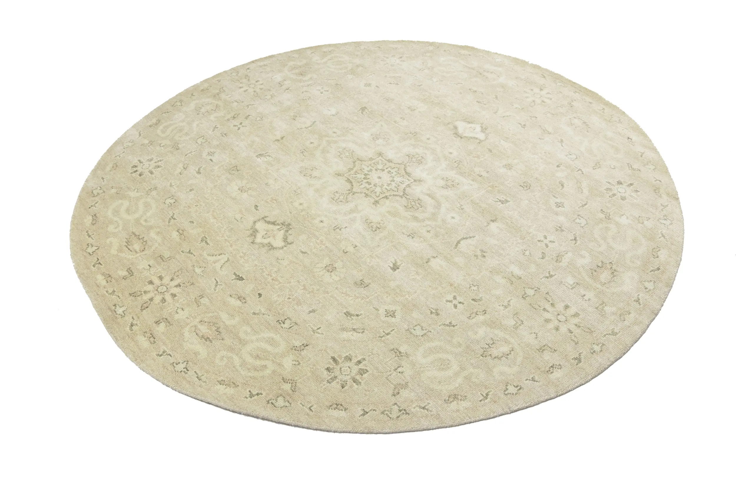 Magic Rugs Muted Pinkish Beige Floral 8X8 Transitional Oriental Round Rug