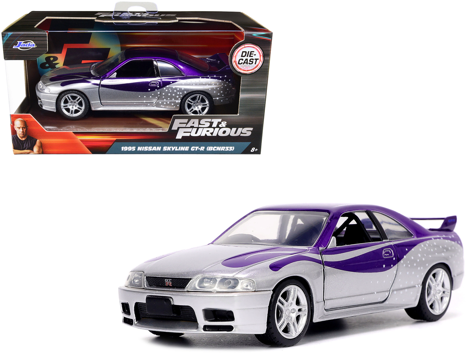 Jada 1995 Nissan Skyline Gt-R (Bcnr33) Purple And Silver Metallic "Fast & Furious" Series 1/32 Diecast Model Car By Jada