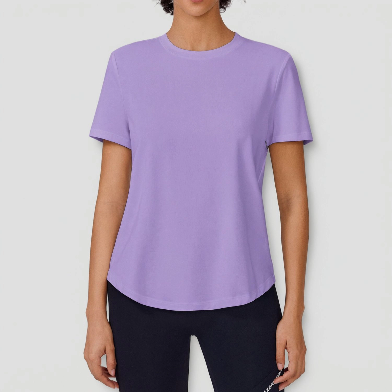 Pinspark Womens Classic Crew Neck Short Sleeve T-Shirts Solid Curved Hem Casual Tees