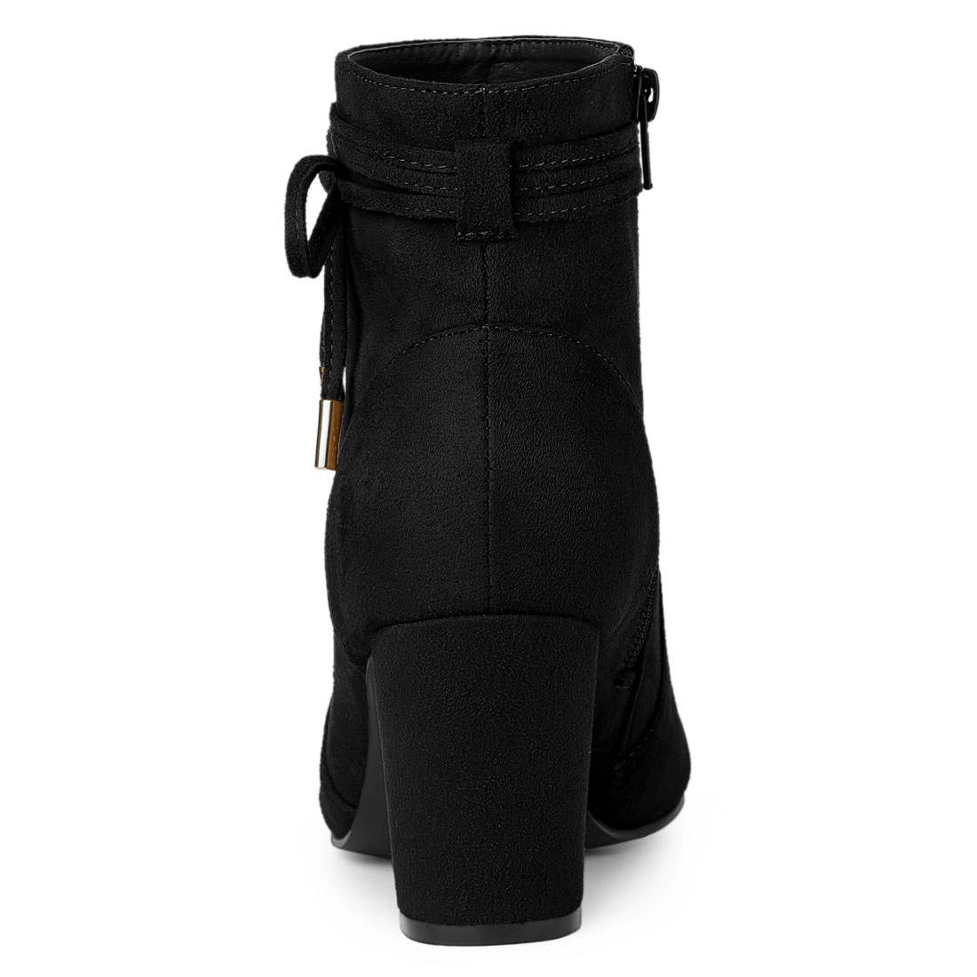 BLISSFUL STEP Women Pointed Toe Chunky Heel Block Zipper Ankle Boots