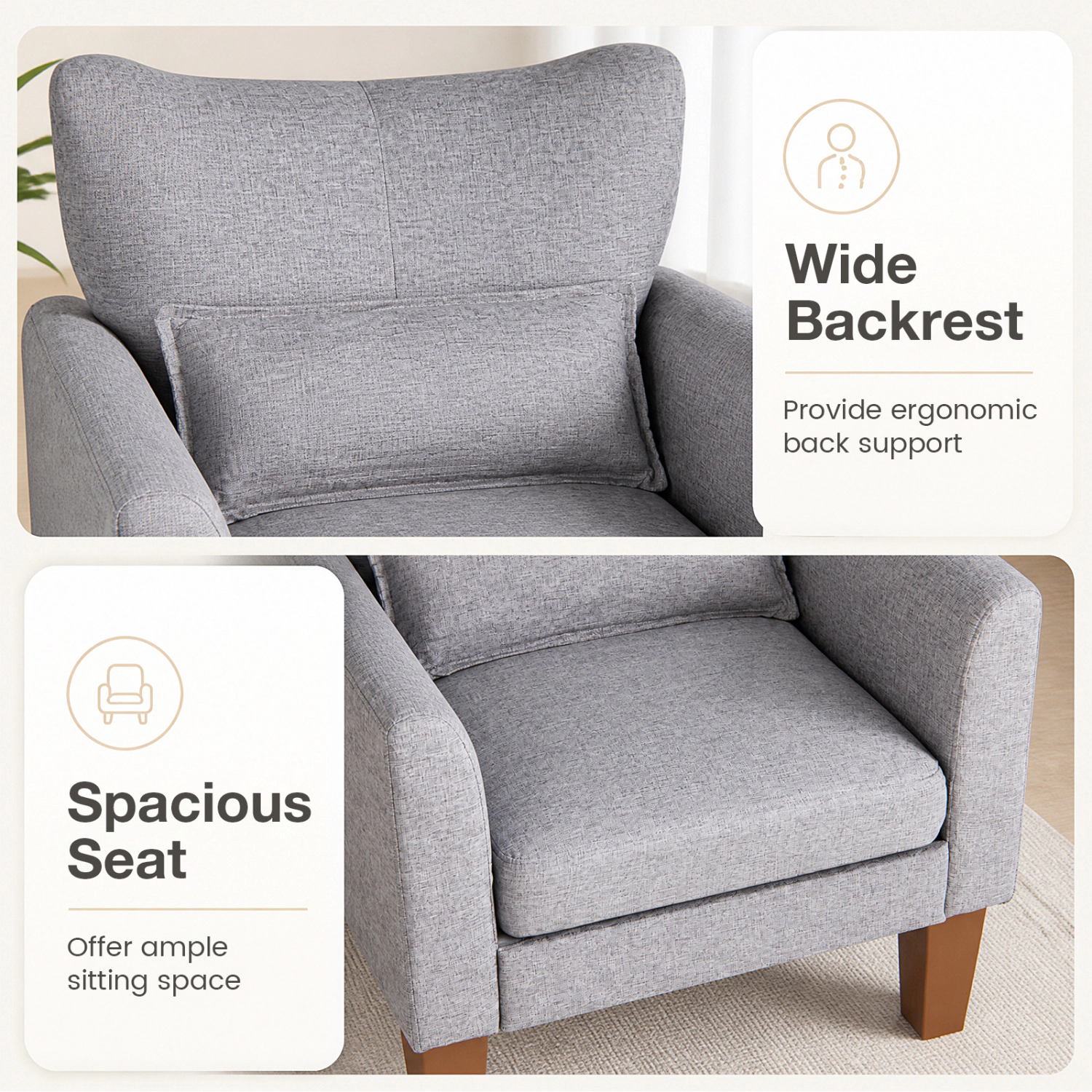 LJG Modern Accent Chair with Removable Cushion & Pillow for Living Room
