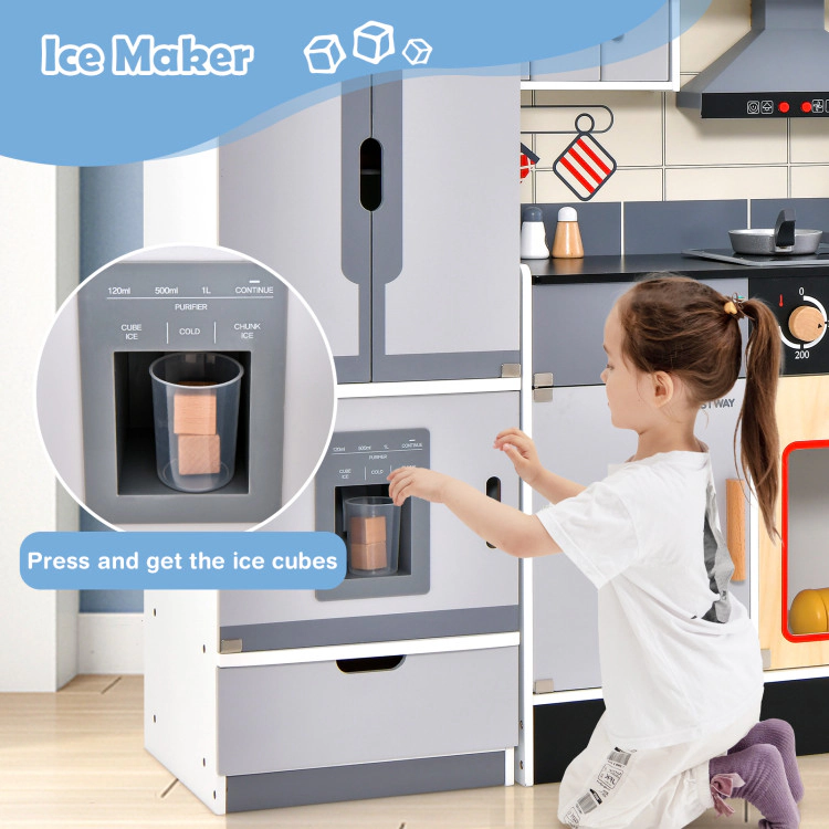Hivvago Wooden Chef Play Kitchen and Refrigerator with Realistic Range Hood and Roaster