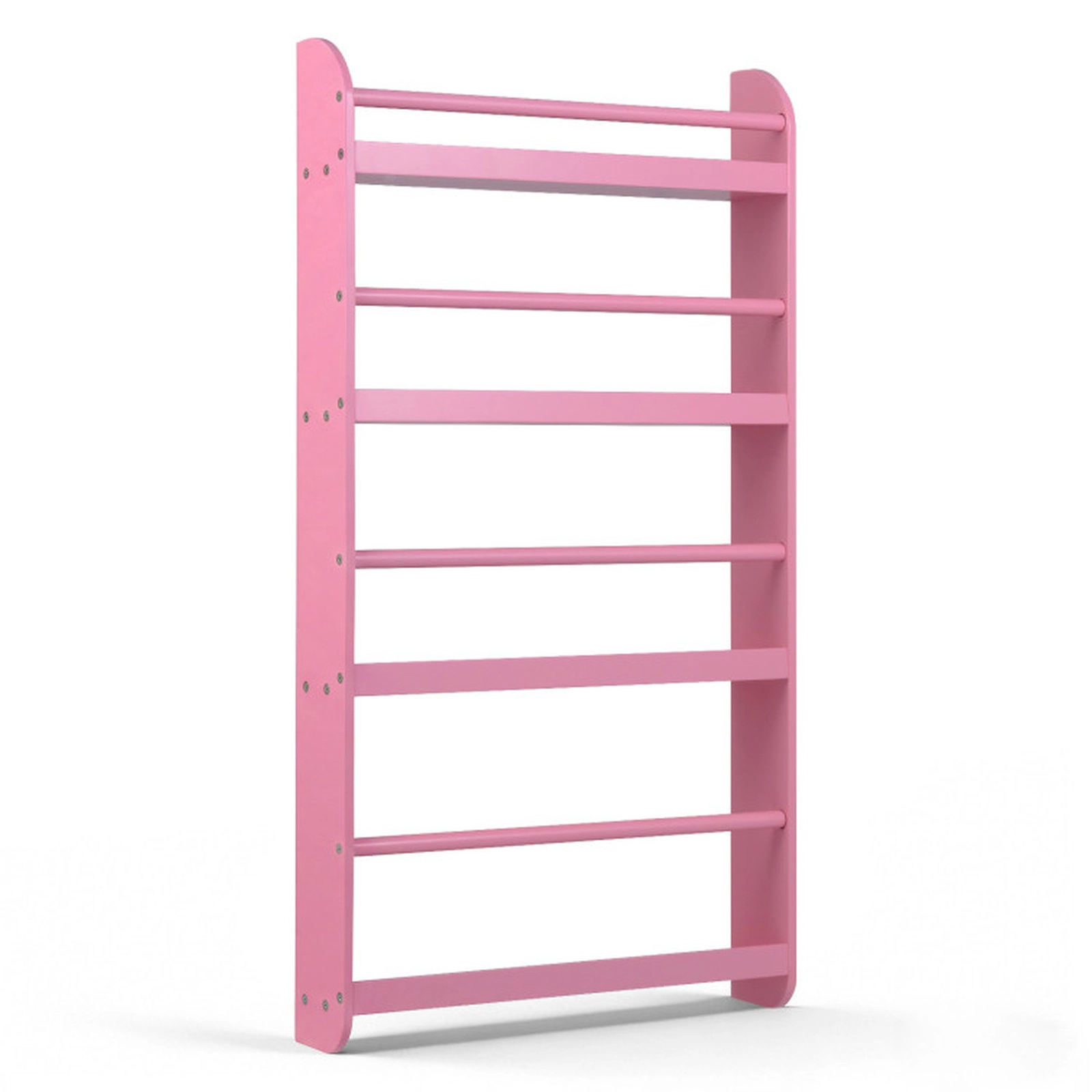 SUGIFT Pink 4-Tier Kids Wall Bookshelf Organizer with Basswood Crossbar
