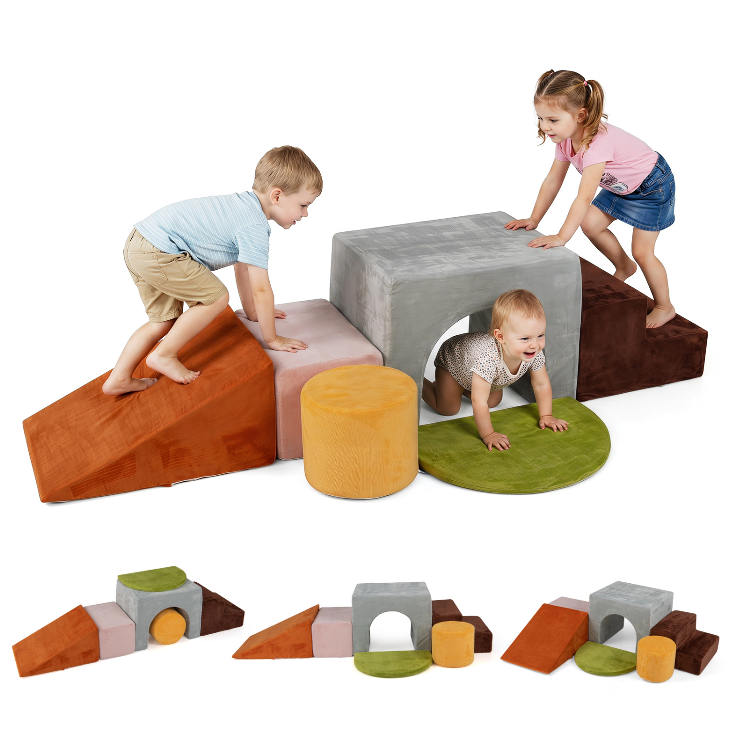LJG 6 Pieces Foam Climbing Blocks for Kids with Slide and Tunnel