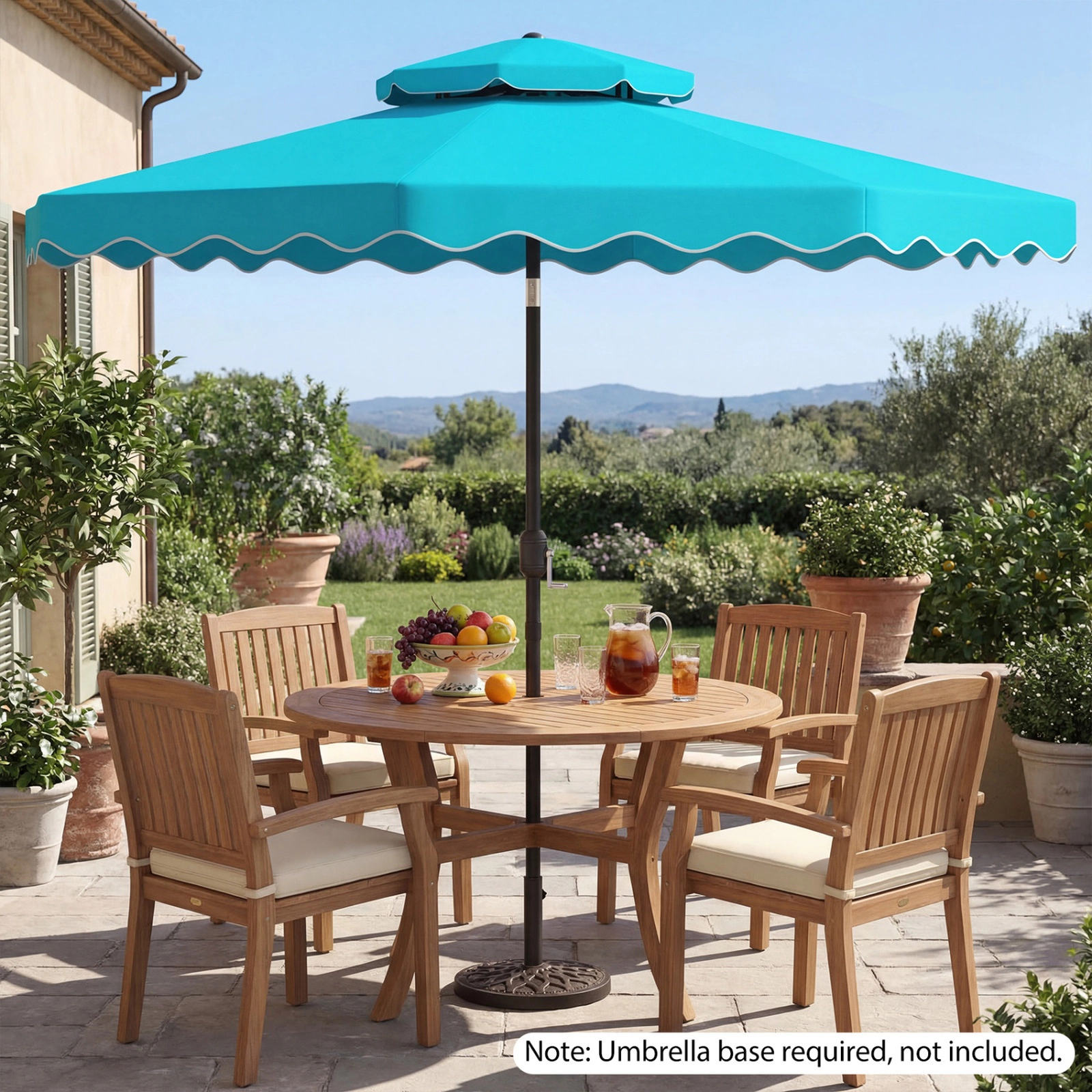SUGIFT 9-ft Turquoise Patio Umbrella with Push Button Tilt Crank Lift 8 Ribs and Vented Double Top for Deck