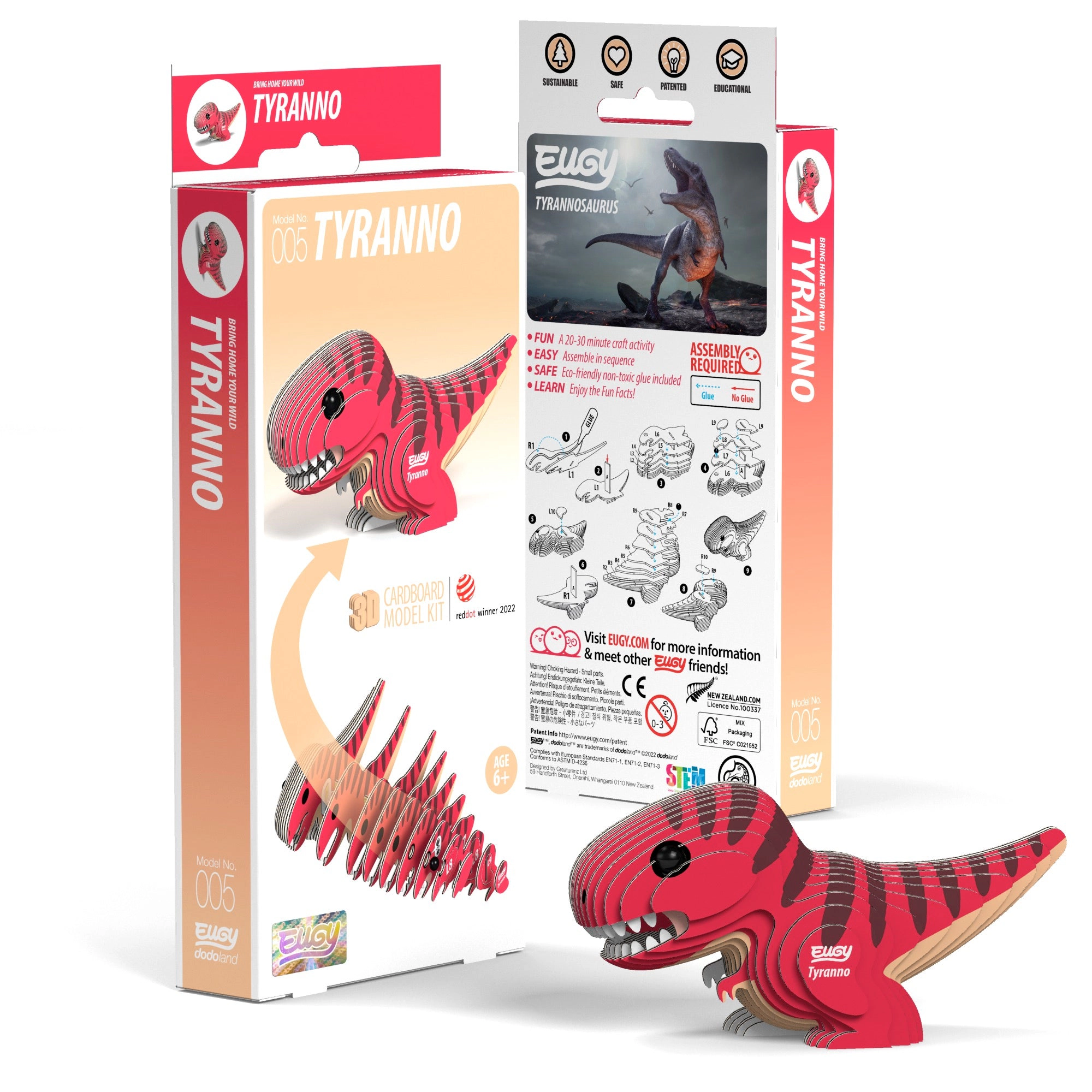 EUGY Tyrannosaurus 3D Puzzle - contains 22 puzzle pieces