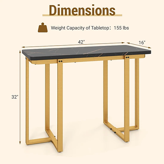 SUGIFT Engineered Wood Faux Marble Top Geometric Metal Frame Console ...