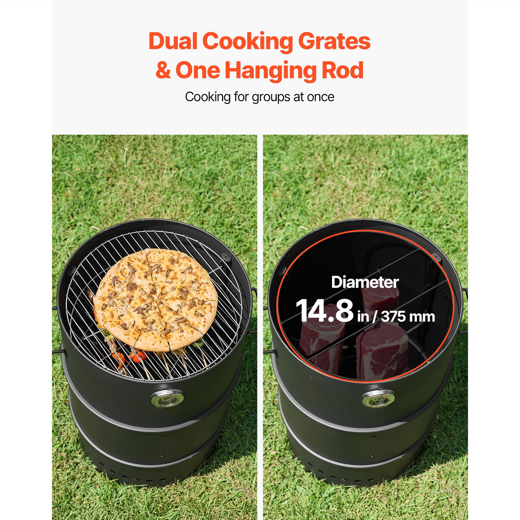 HONGGE Outdoor Charcoal Smoker BBQ with Thermometer for Patio Cooking