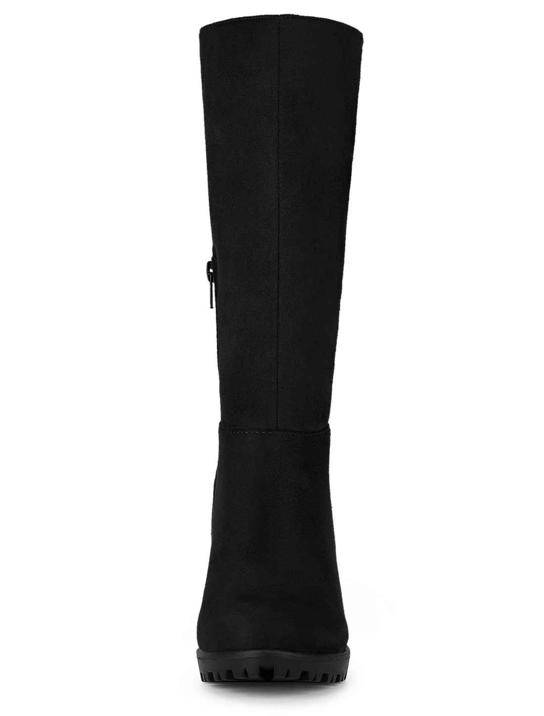 BLISSFUL STEP Women Mid Calf Block Heel Boots
