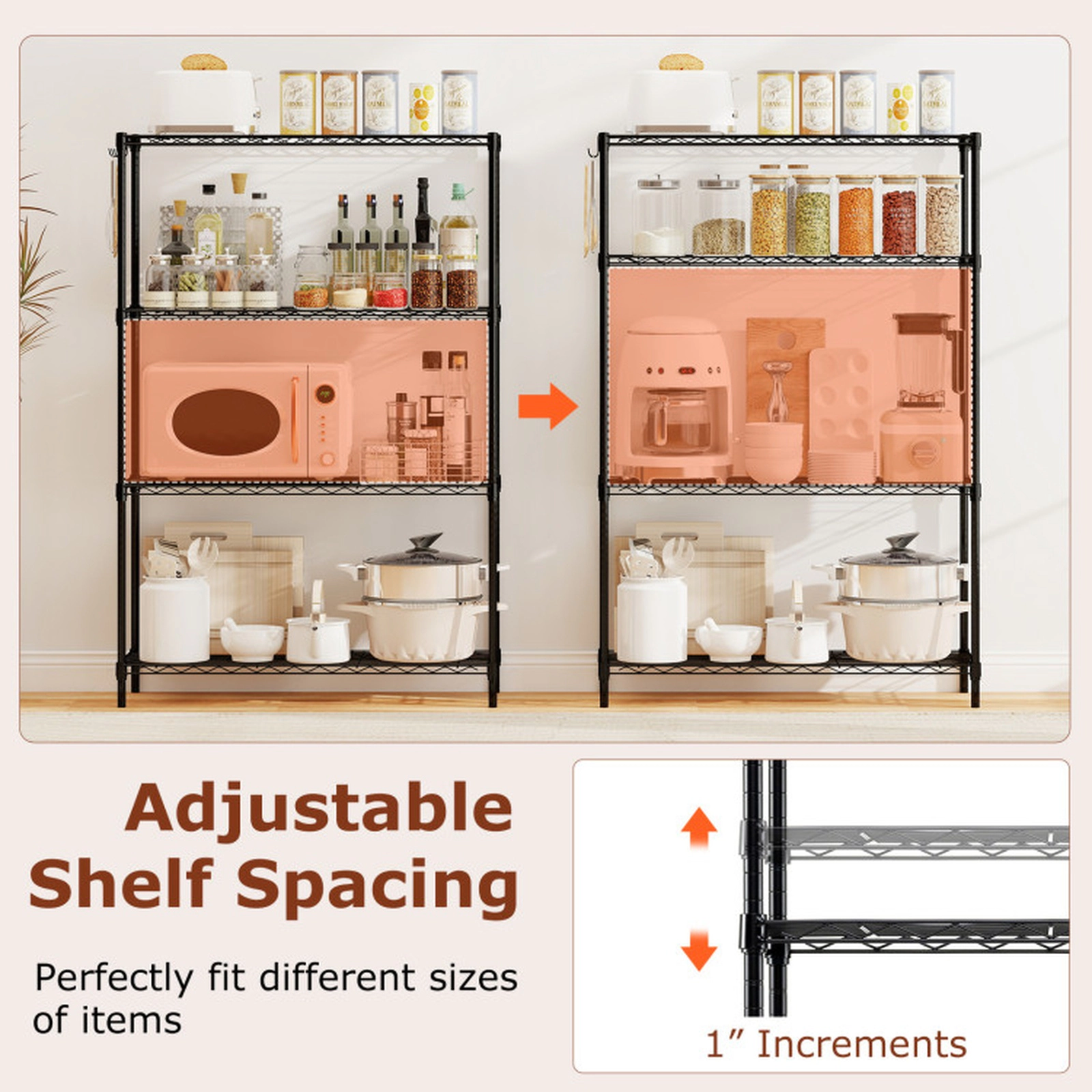 SUGIFT Set of 2 4-Tier 1000-lb Capacity Metal Storage Shelving Unit with V-Shaped Wire Rack and 4 Hooks