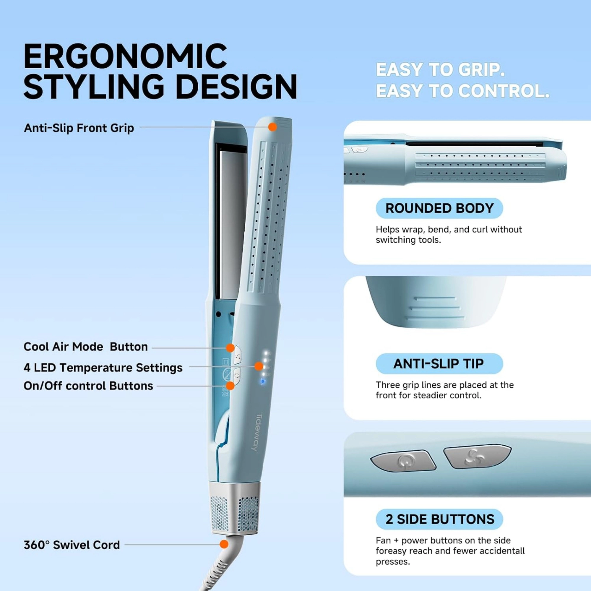 Tideway S11 360° Airflow Styler Hair Straightener and Curler 2-in-1