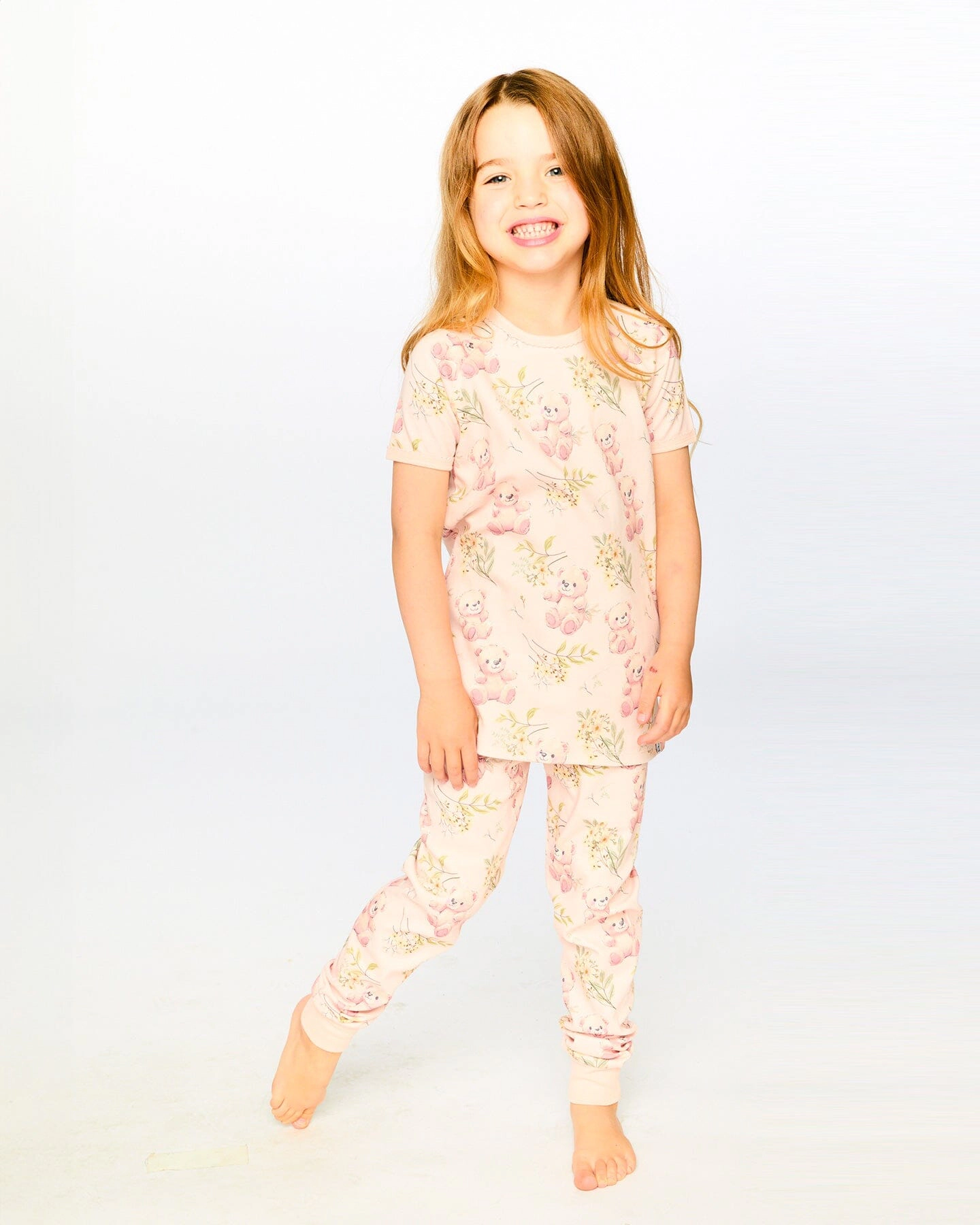Deux par Girls Organic Cotton Two-Piece Pyjama Set Pale Pink Bear Print
