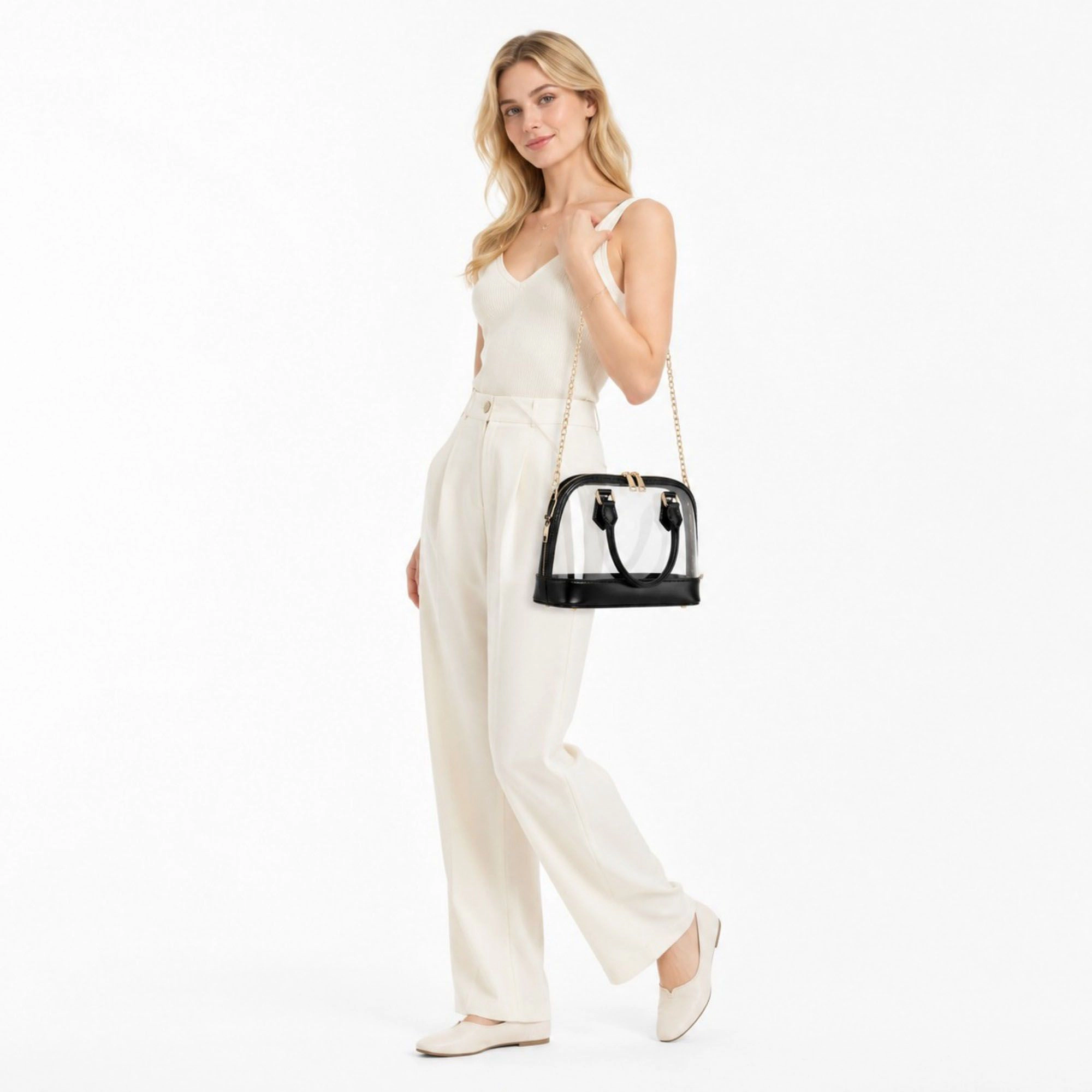 Alilang Women's Clear PVC Mini Satchel Bag with Zipper Top and Detachable Chain Strap