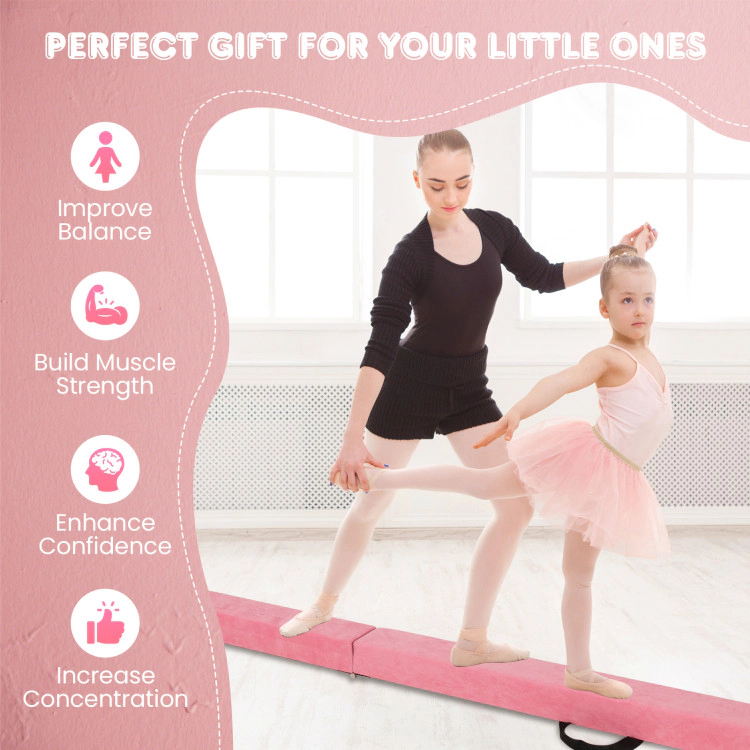 SUGIFT Pink 9-ft 160-lb Capacity Folding Gymnastics Balance Beam with Pine Wood Core and Anti-Slip Base